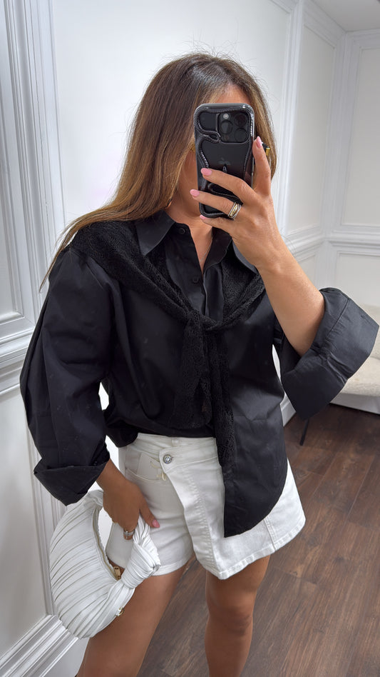 JADE black shirt with lace overlay