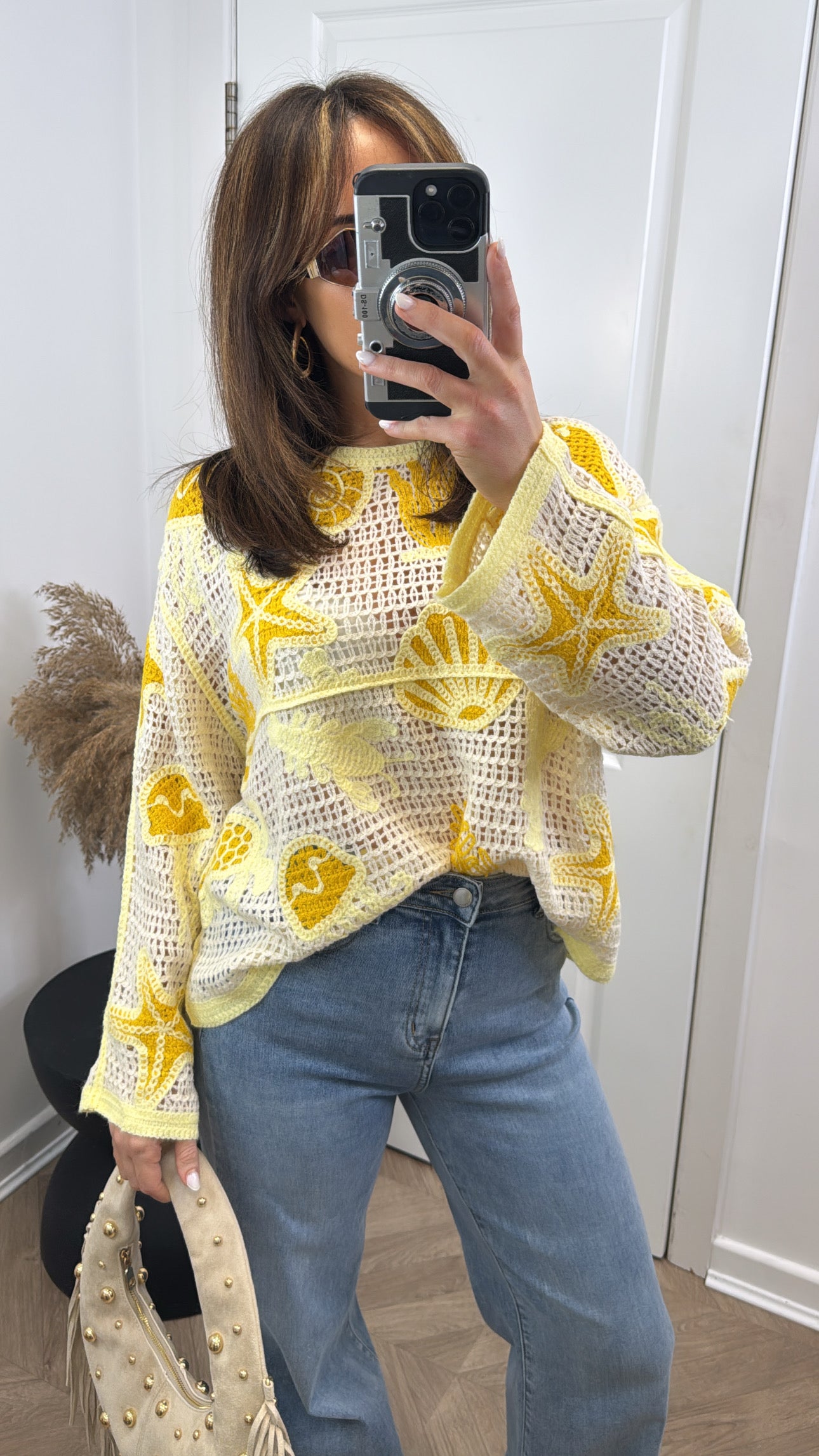 LARA lemon beach embroidered crochet top