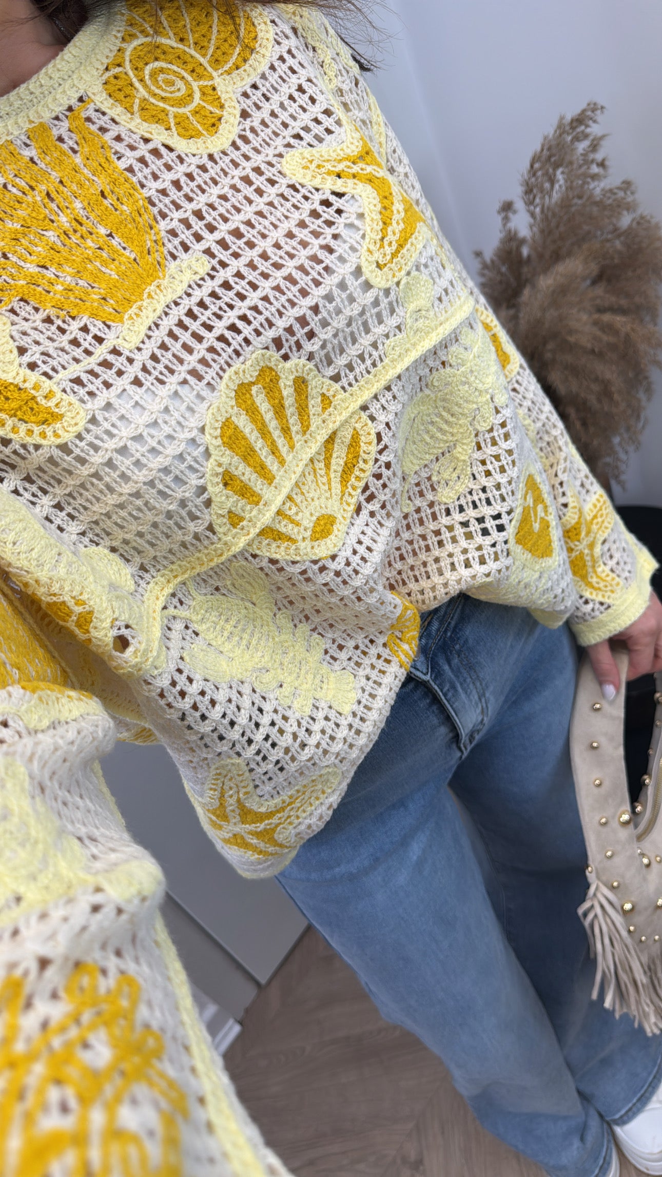 LARA lemon beach embroidered crochet top