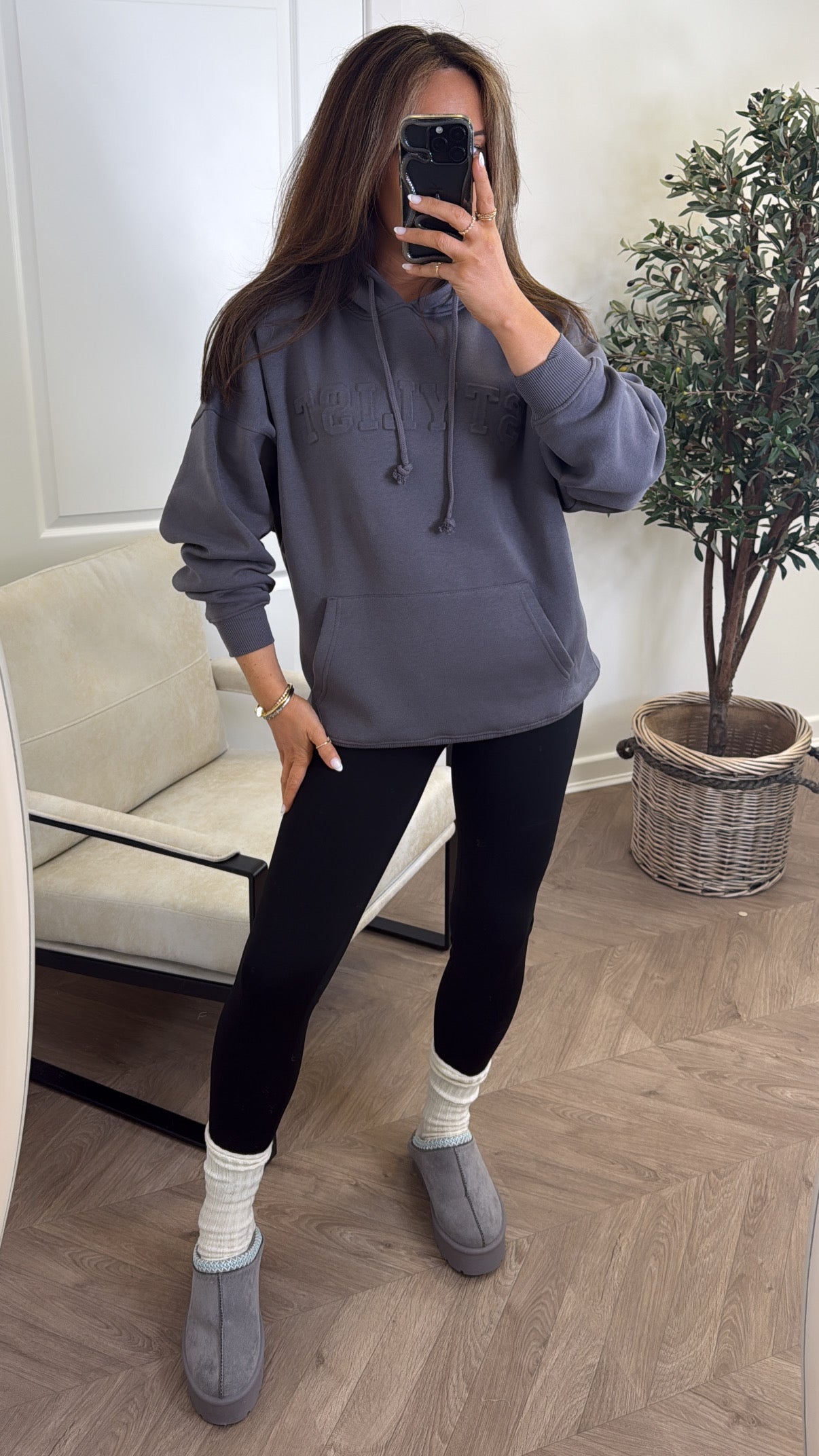 STYLIST charcoal grey embossed logo oversized hoody