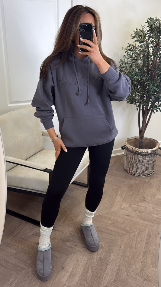 STYLIST charcoal grey embossed logo oversized hoody