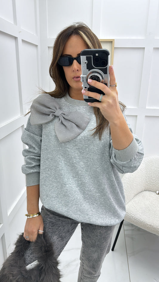 EMILIA grey bow detail sweatshirt