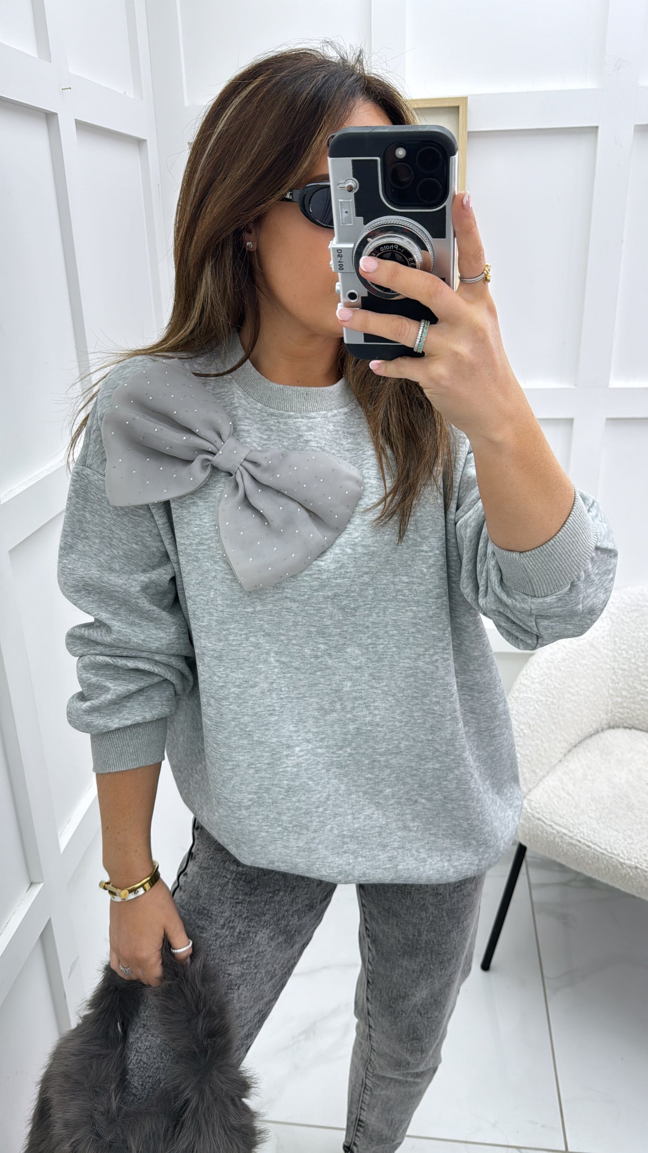 EMILIA grey bow detail sweatshirt