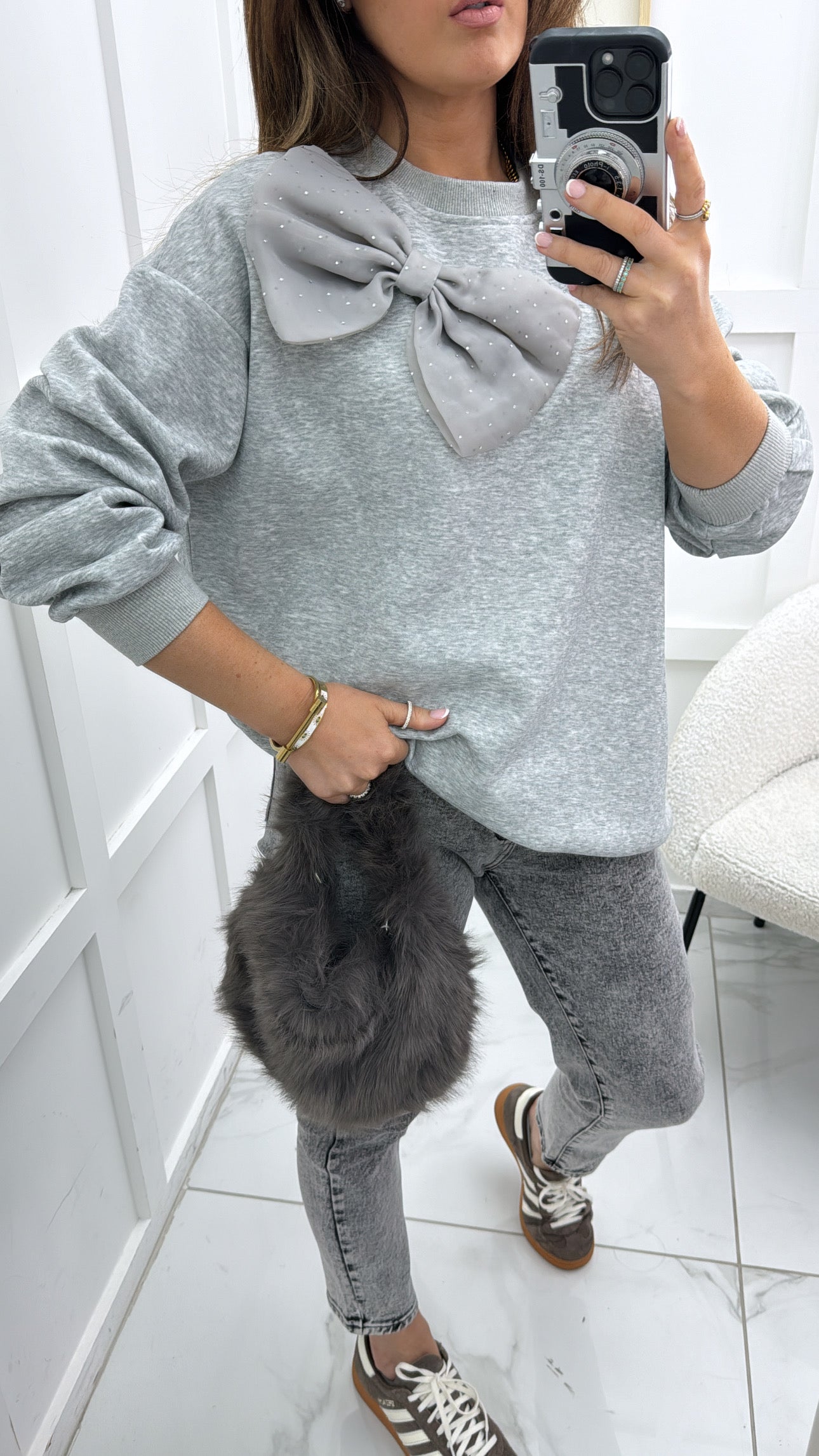 EMILIA grey bow detail sweatshirt