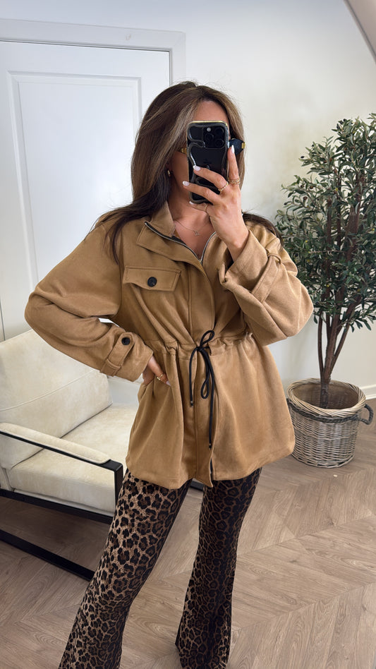 ABBEY camel faux suede tie waist jacket