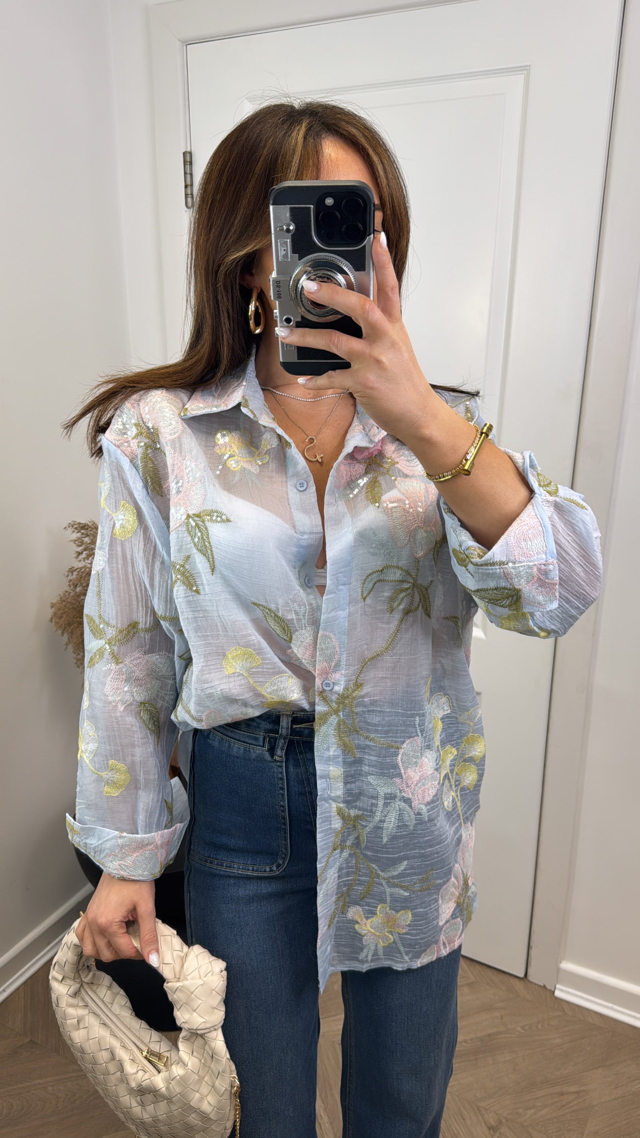 ELIZABETH blue embroidered oversized shirt