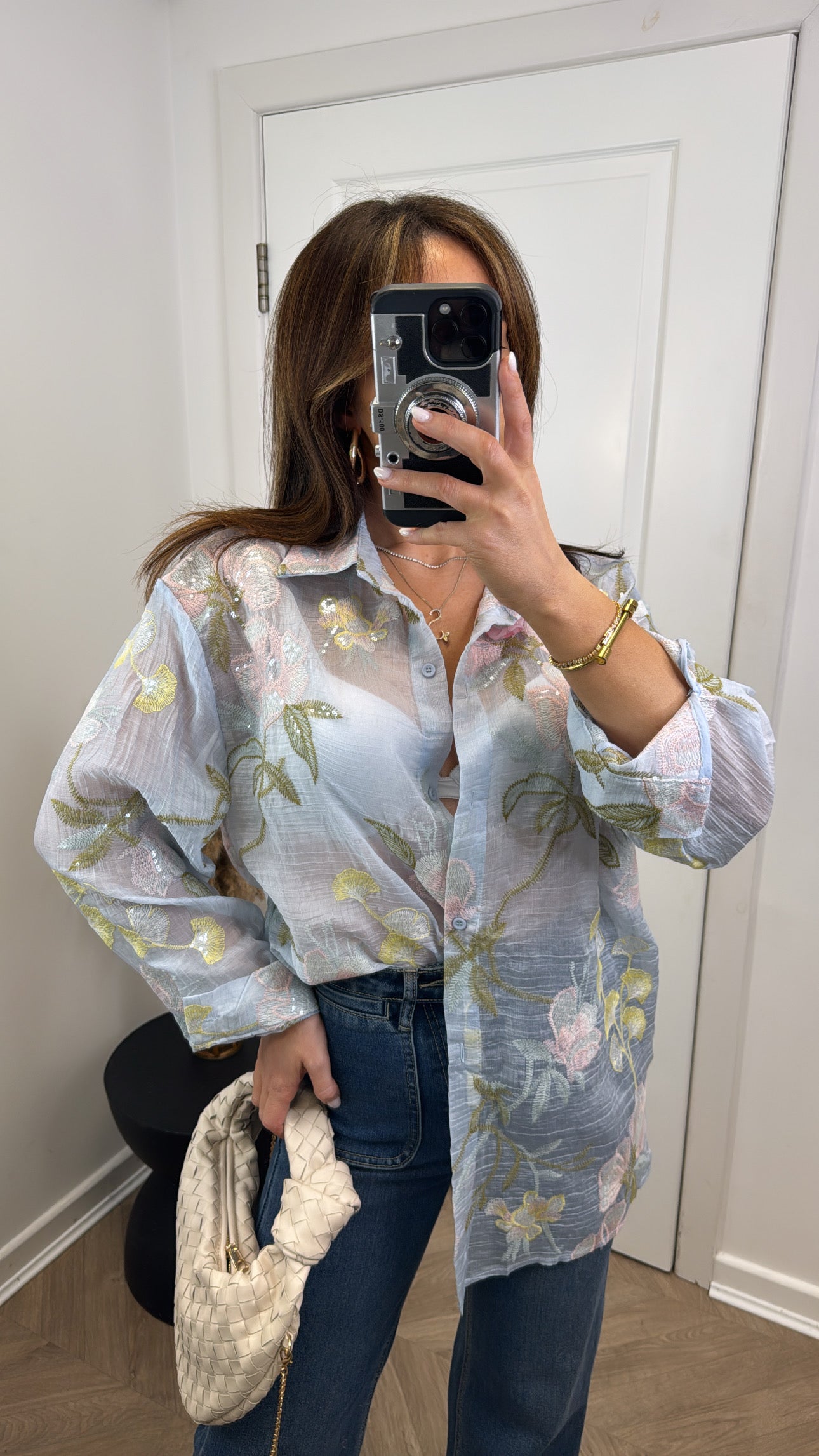 ELIZABETH blue embroidered oversized shirt