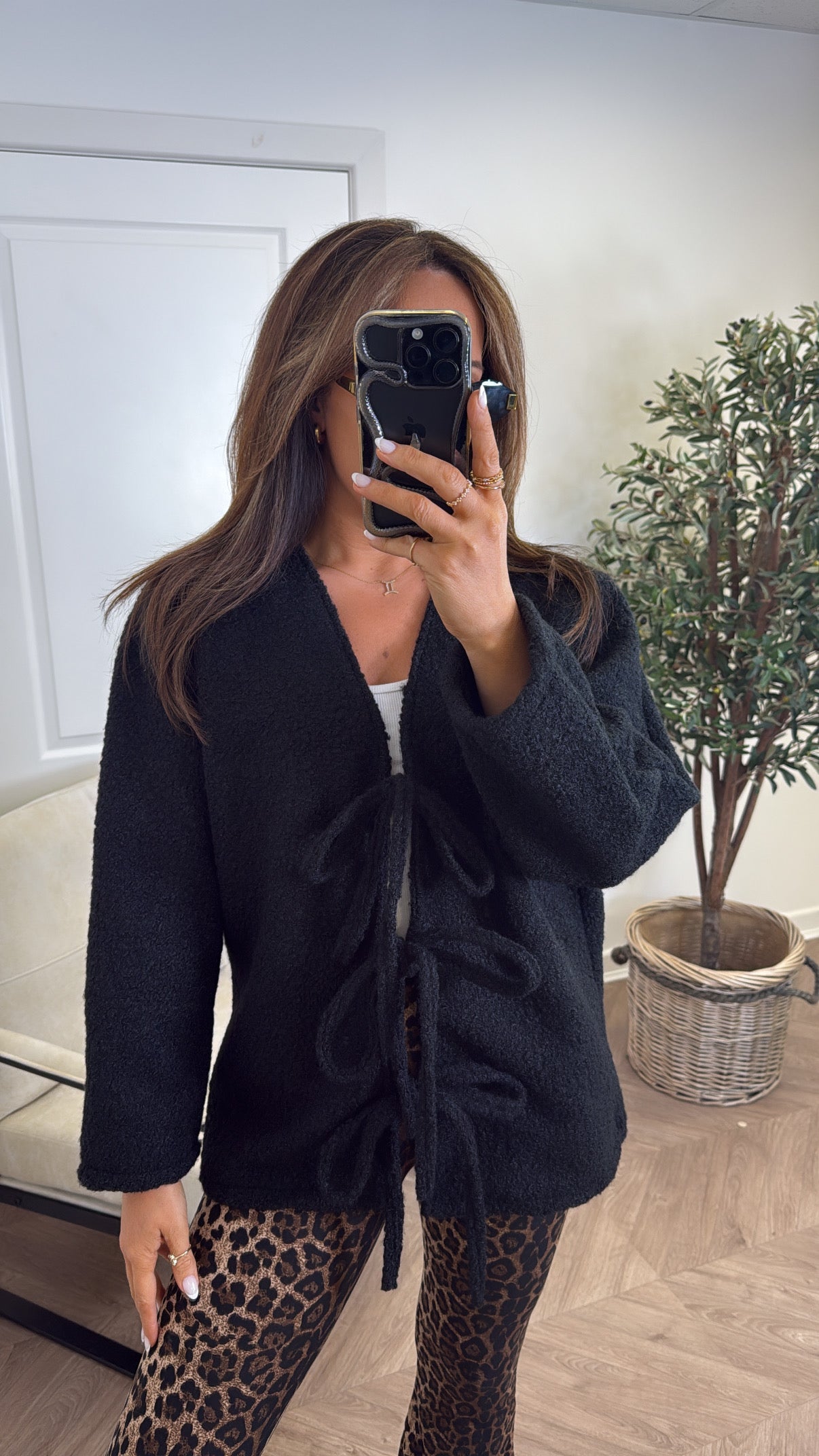 ANGELINE black soft tie detail cardigan