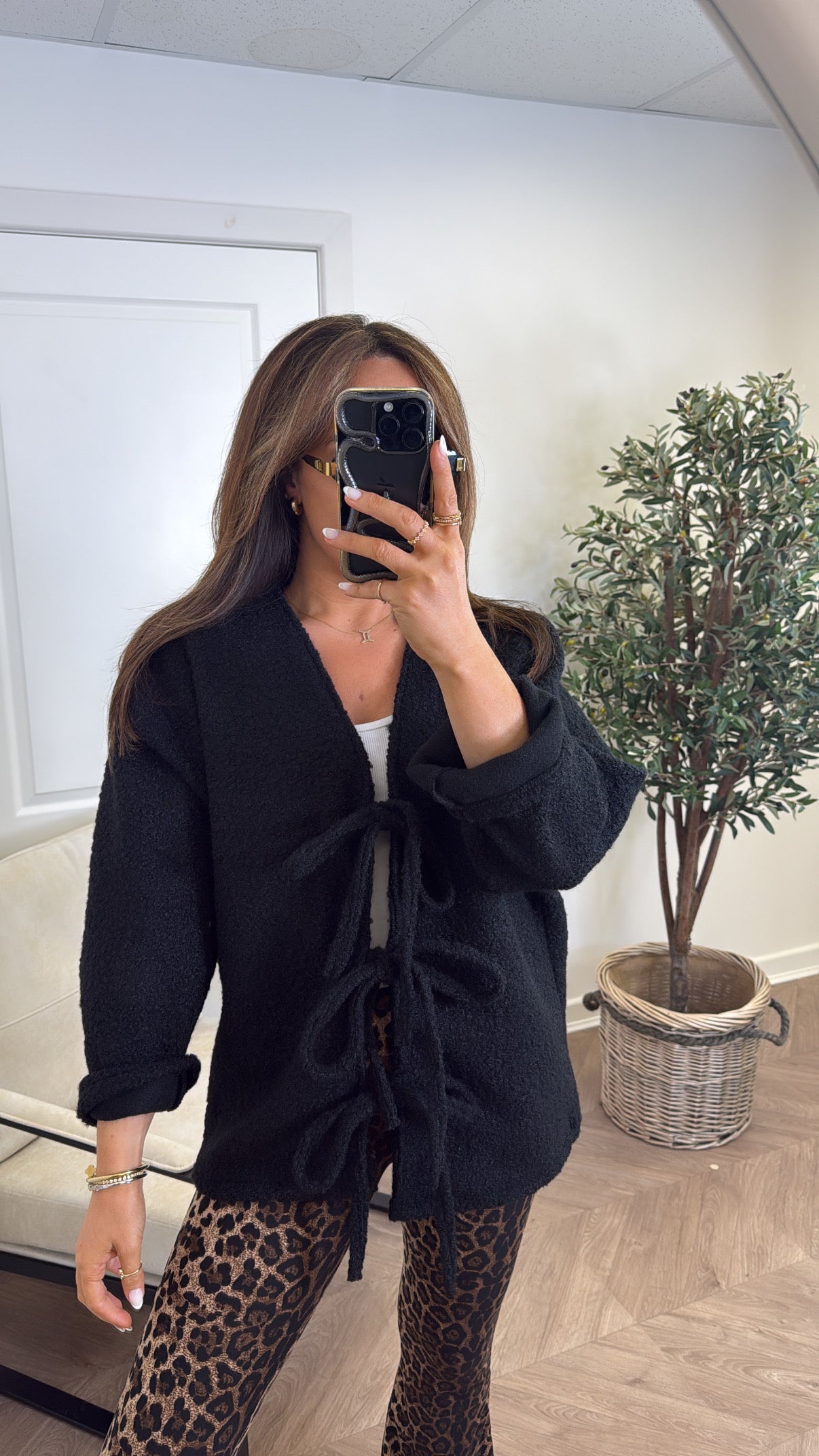 ANGELINE black soft tie detail cardigan