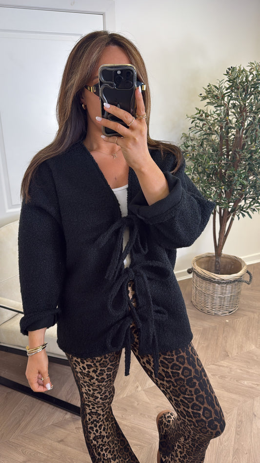 ANGELINE black soft tie detail cardigan