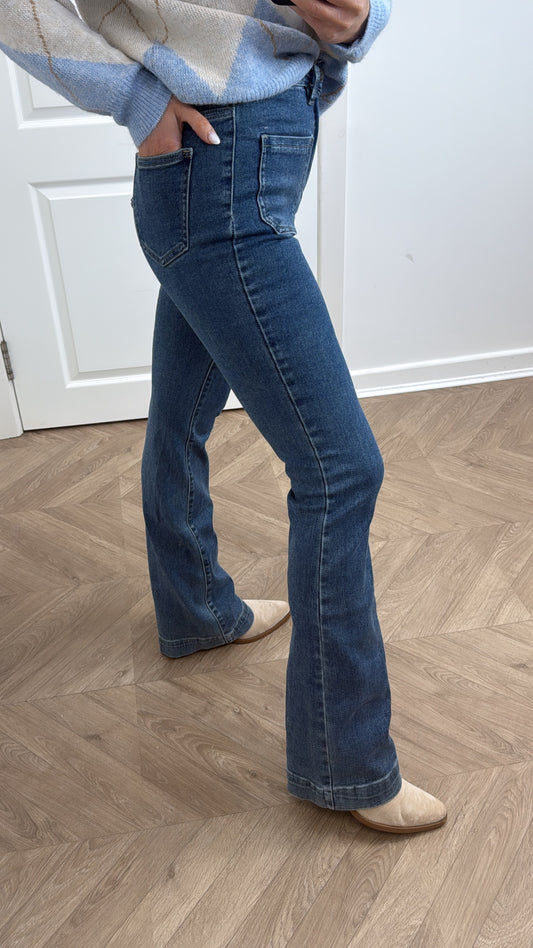 EBONIE blue wash flare denim jeans