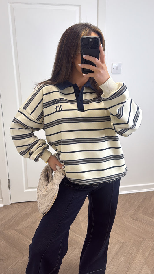 SOHO navy and cream stripe rugby jumper