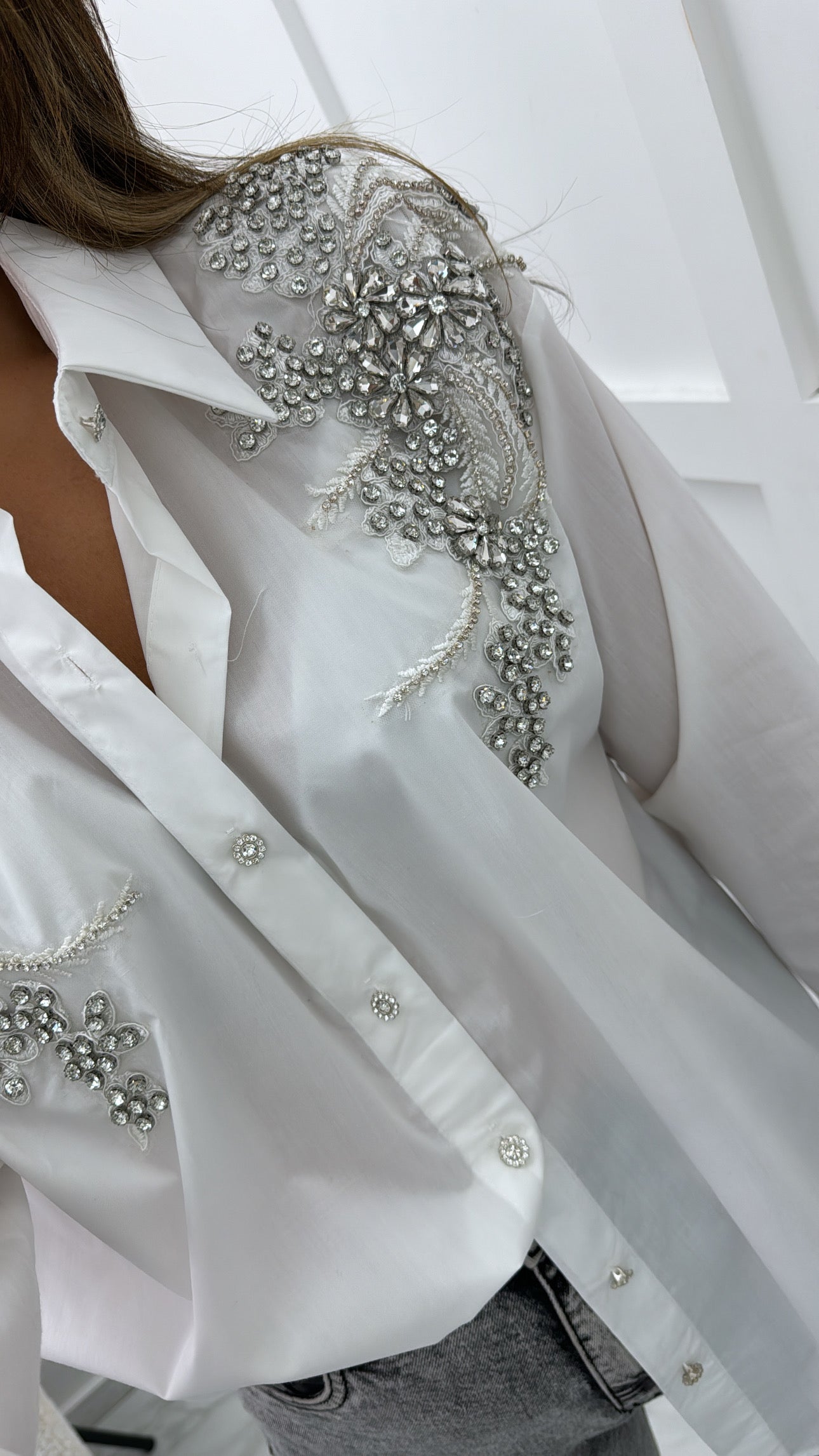 SASKIA white crystal embellished shirt