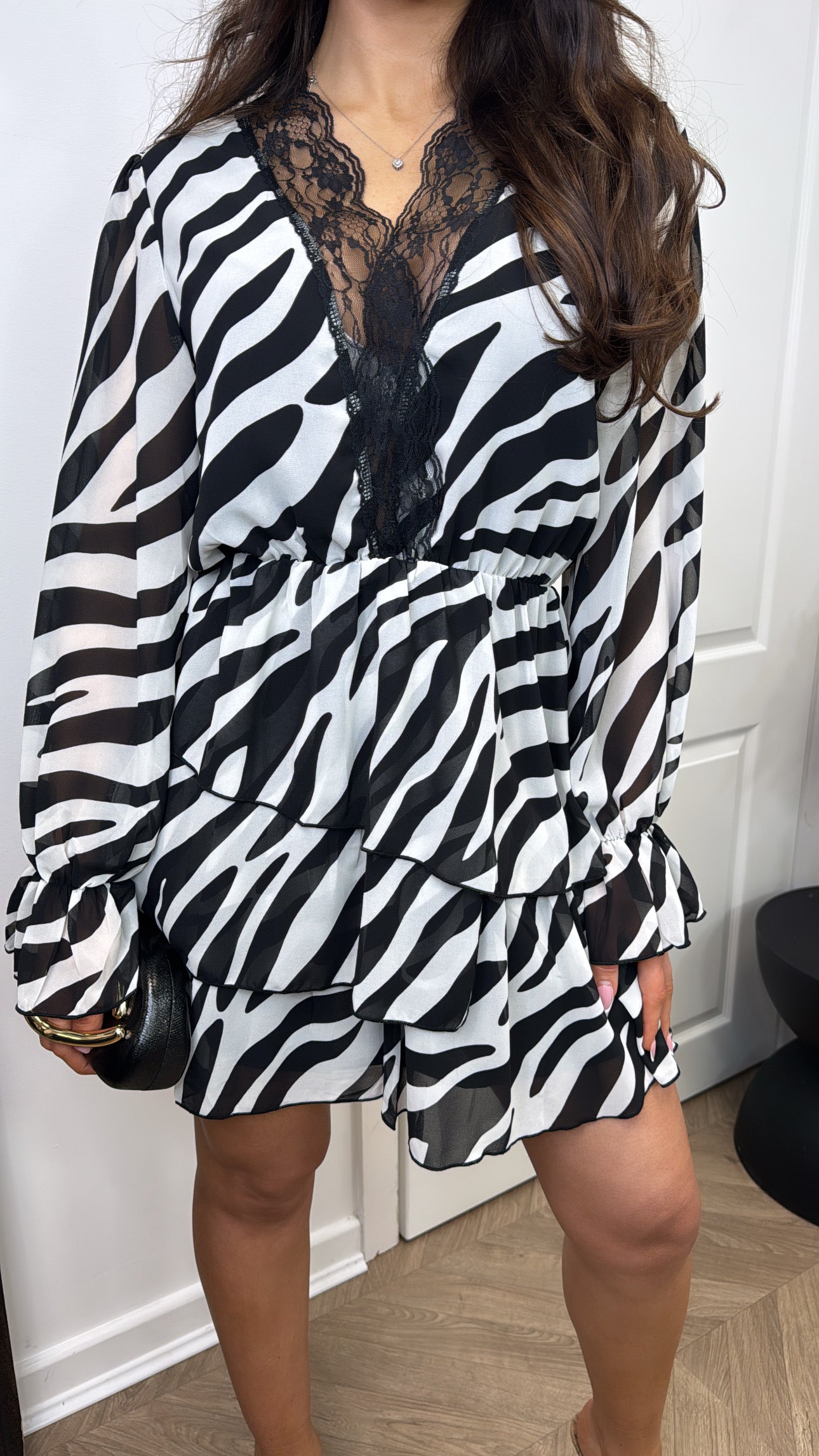 ZENA black and white zebra print chiffon dress