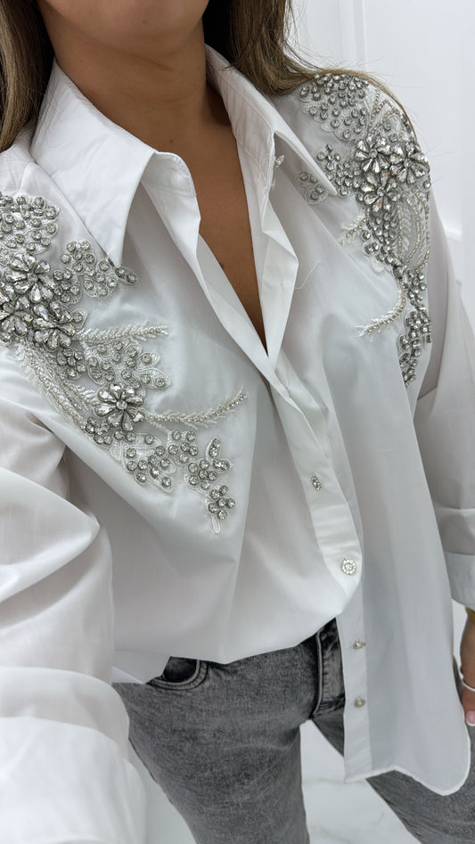 SASKIA white crystal embellished shirt