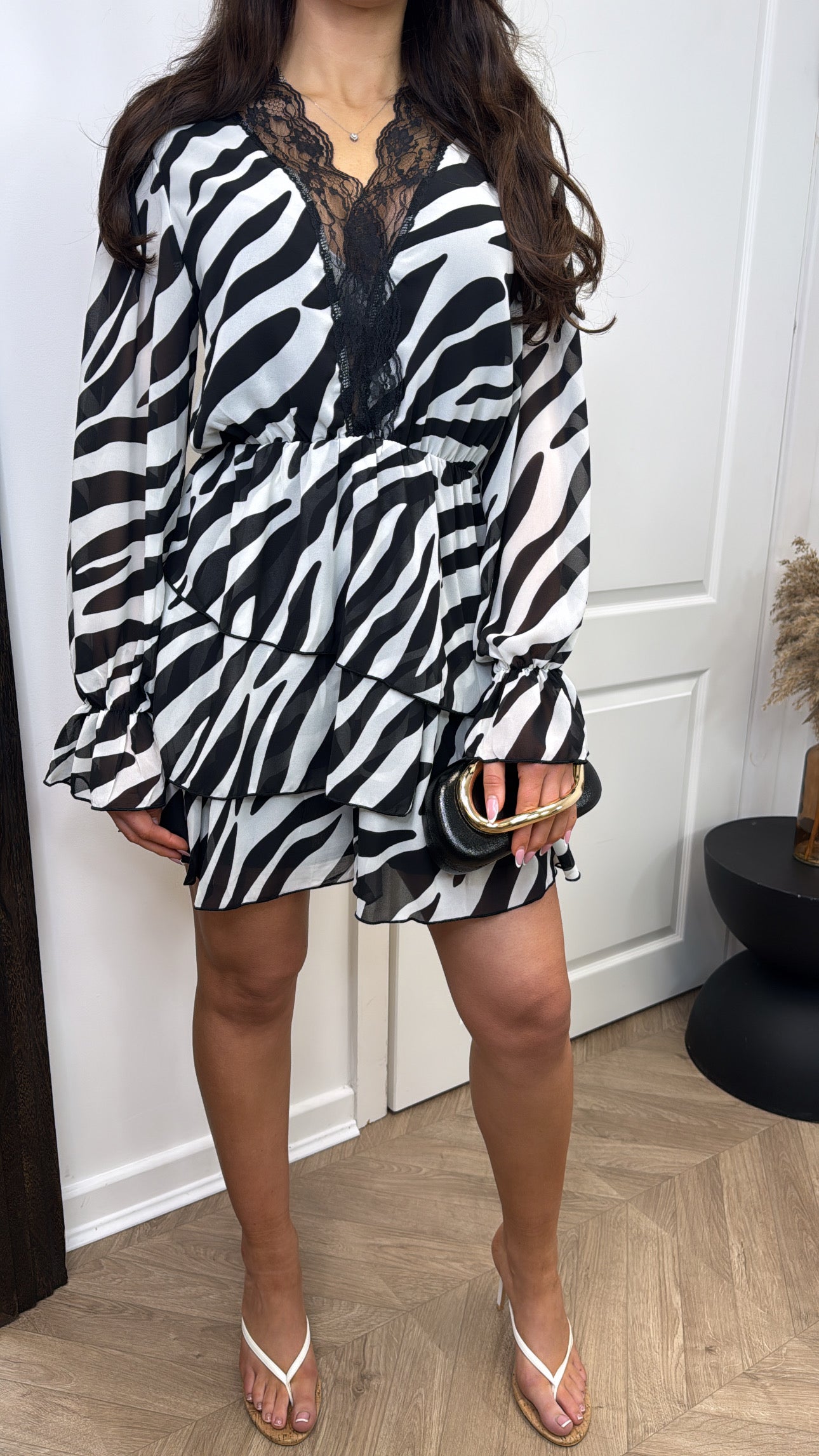 ZENA black and white zebra print chiffon dress