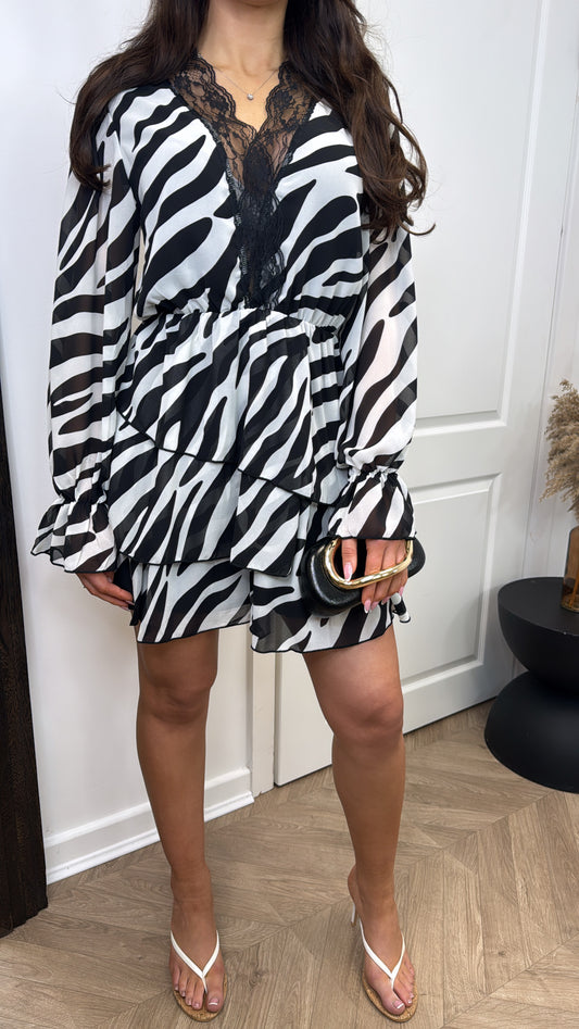 ZENA black and white zebra print chiffon dress