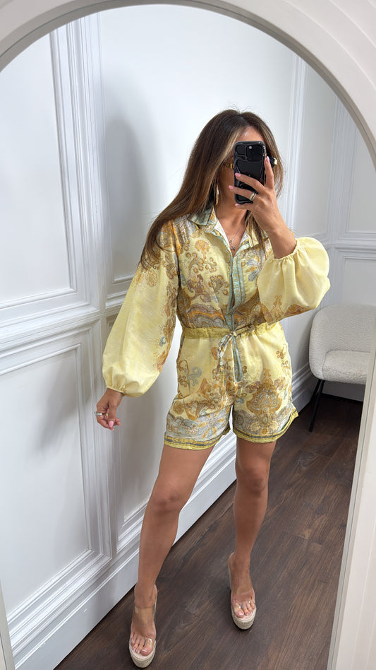 COURTNEY lemon paisley print playsuit