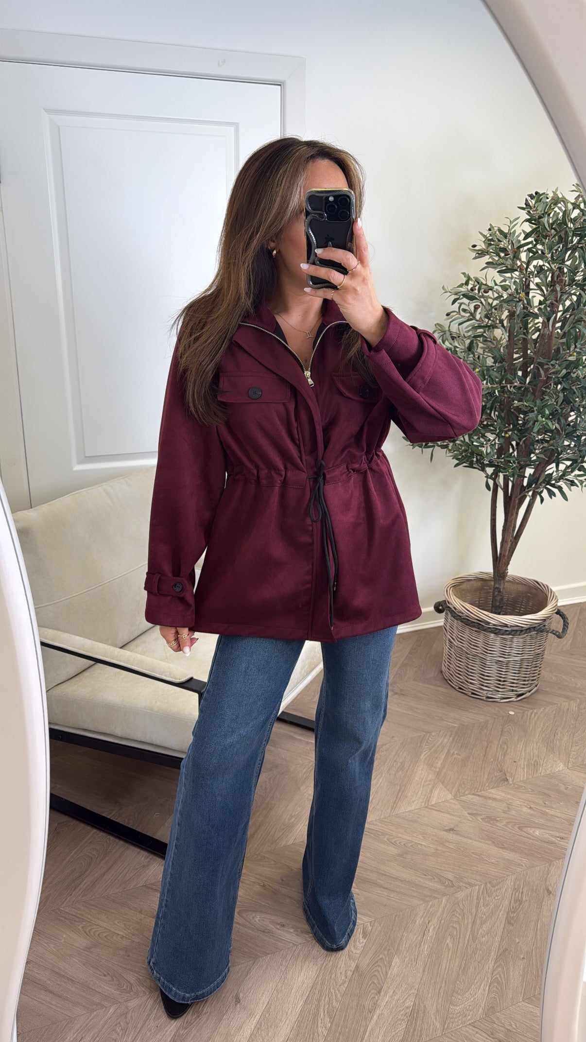 ABBEY berry faux suede tie waist jacket