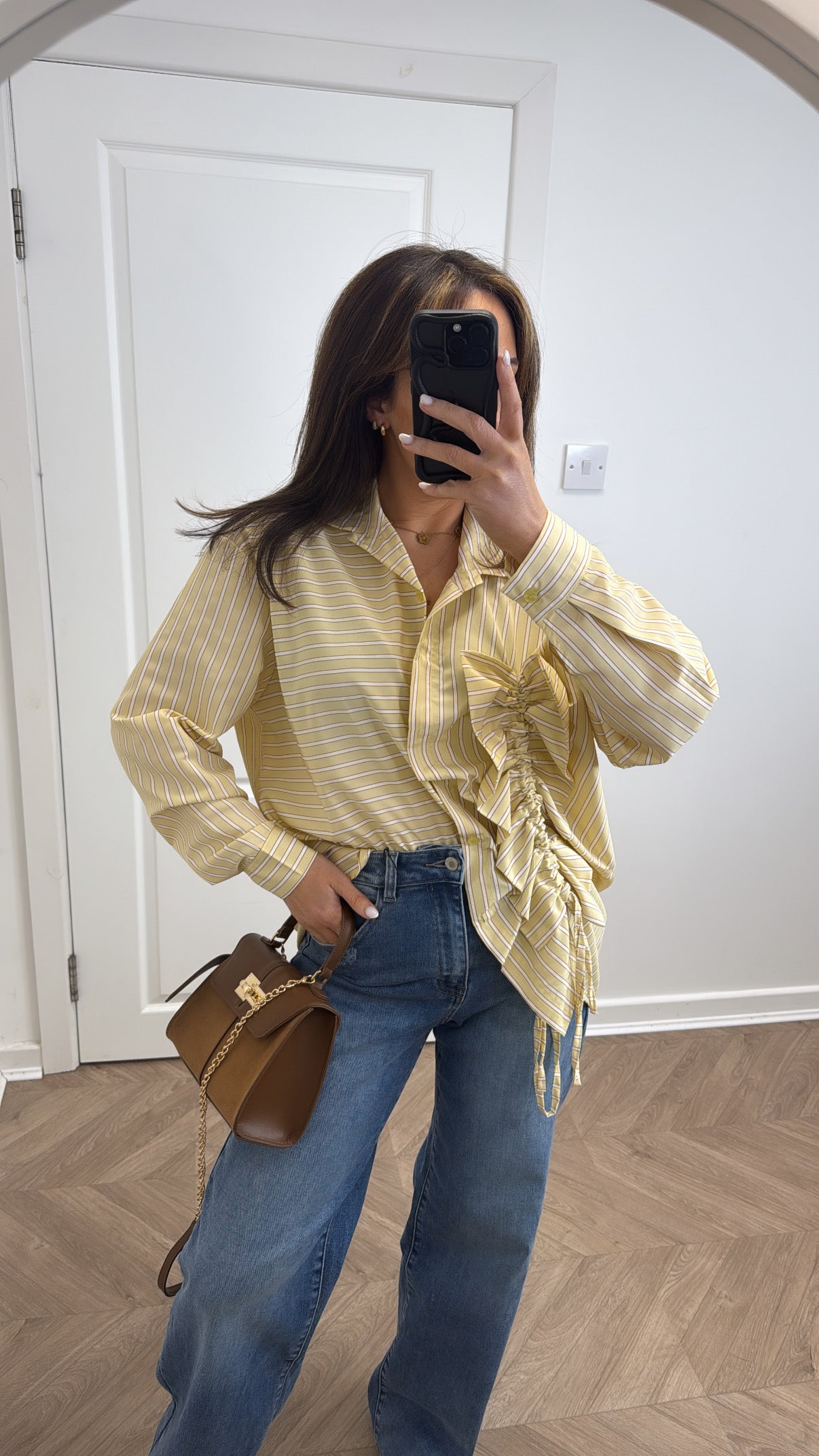 PIA lemon striped ruched front shirt