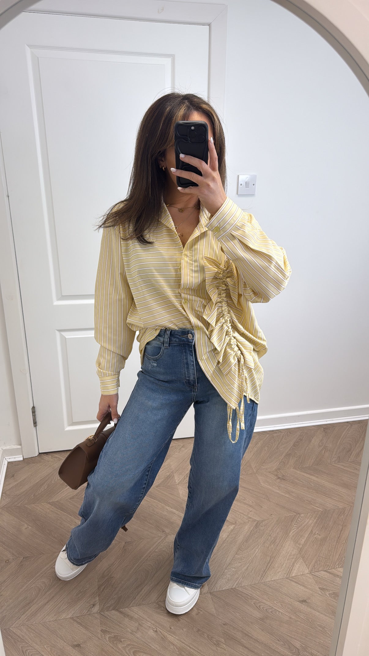 PIA lemon striped ruched front shirt
