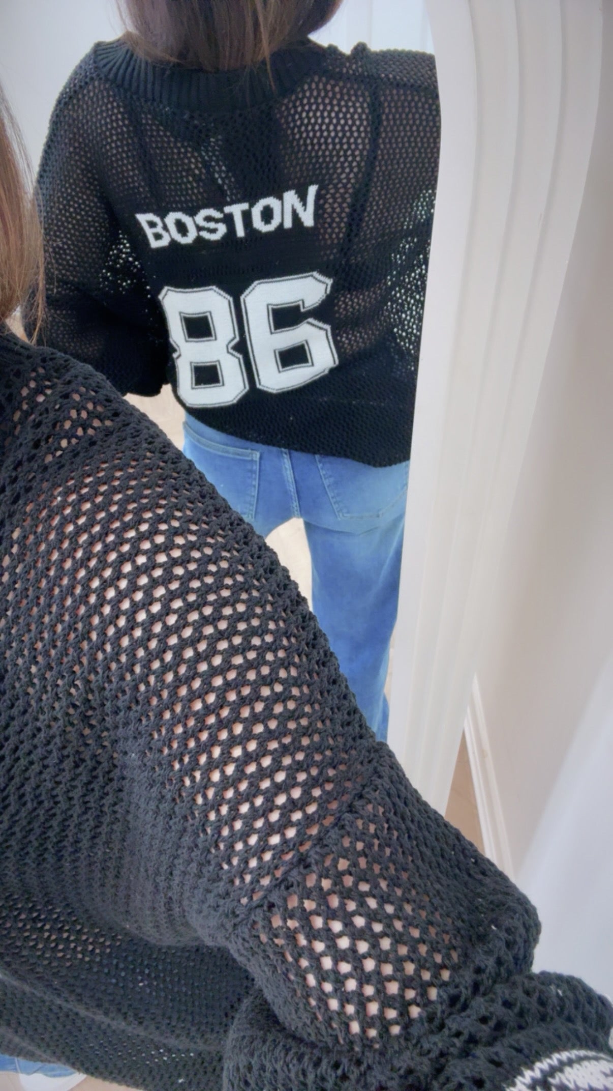 MALA black netted over size top with logo back