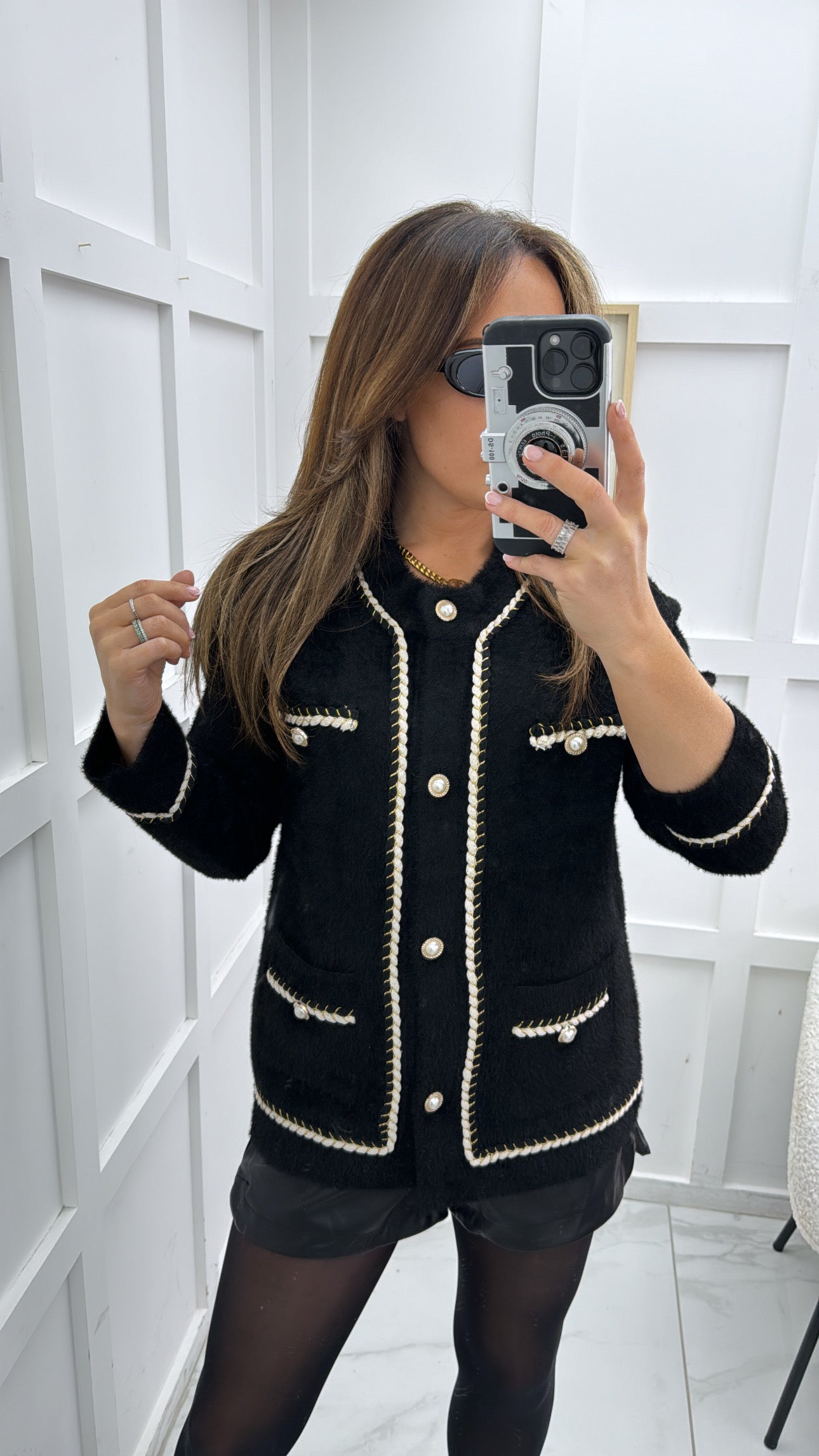 TARA black ultra soft pearl button cardigan