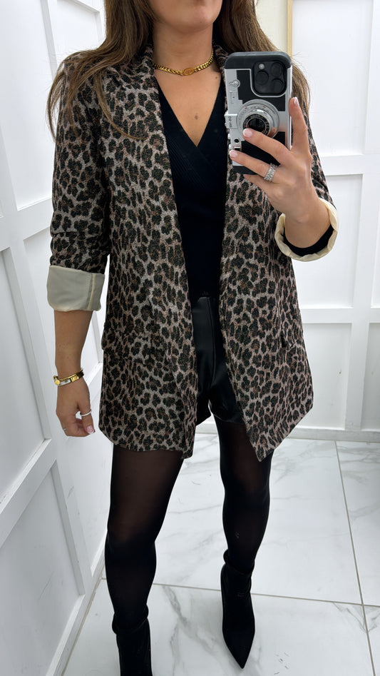 LEONA leopard print metallic blazer