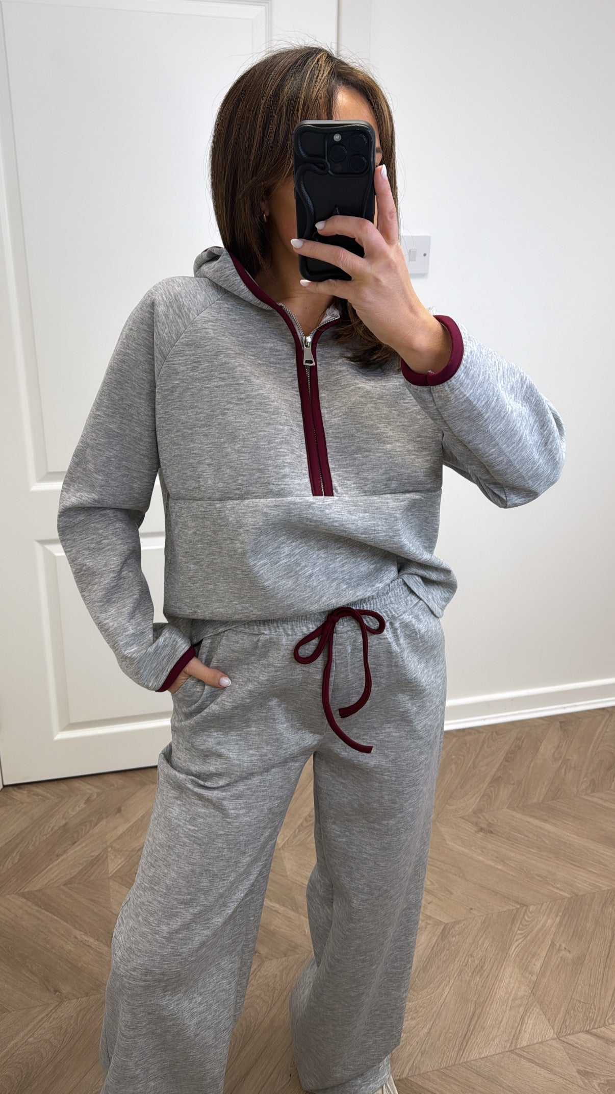 LIBERTY grey marl half zip hoody and trousers lounge set