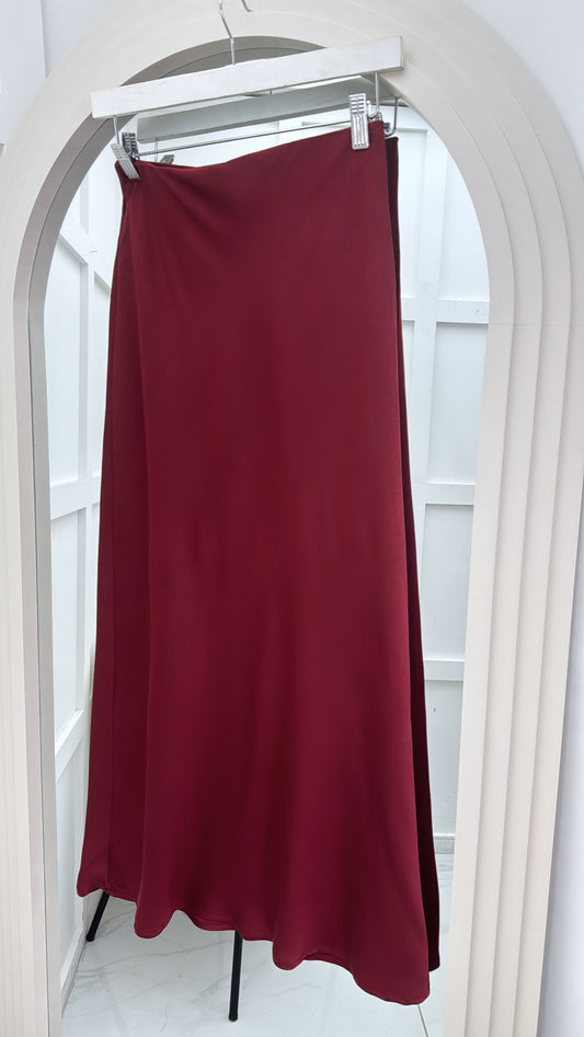 CLAUDIA cherry red satin midi skirt