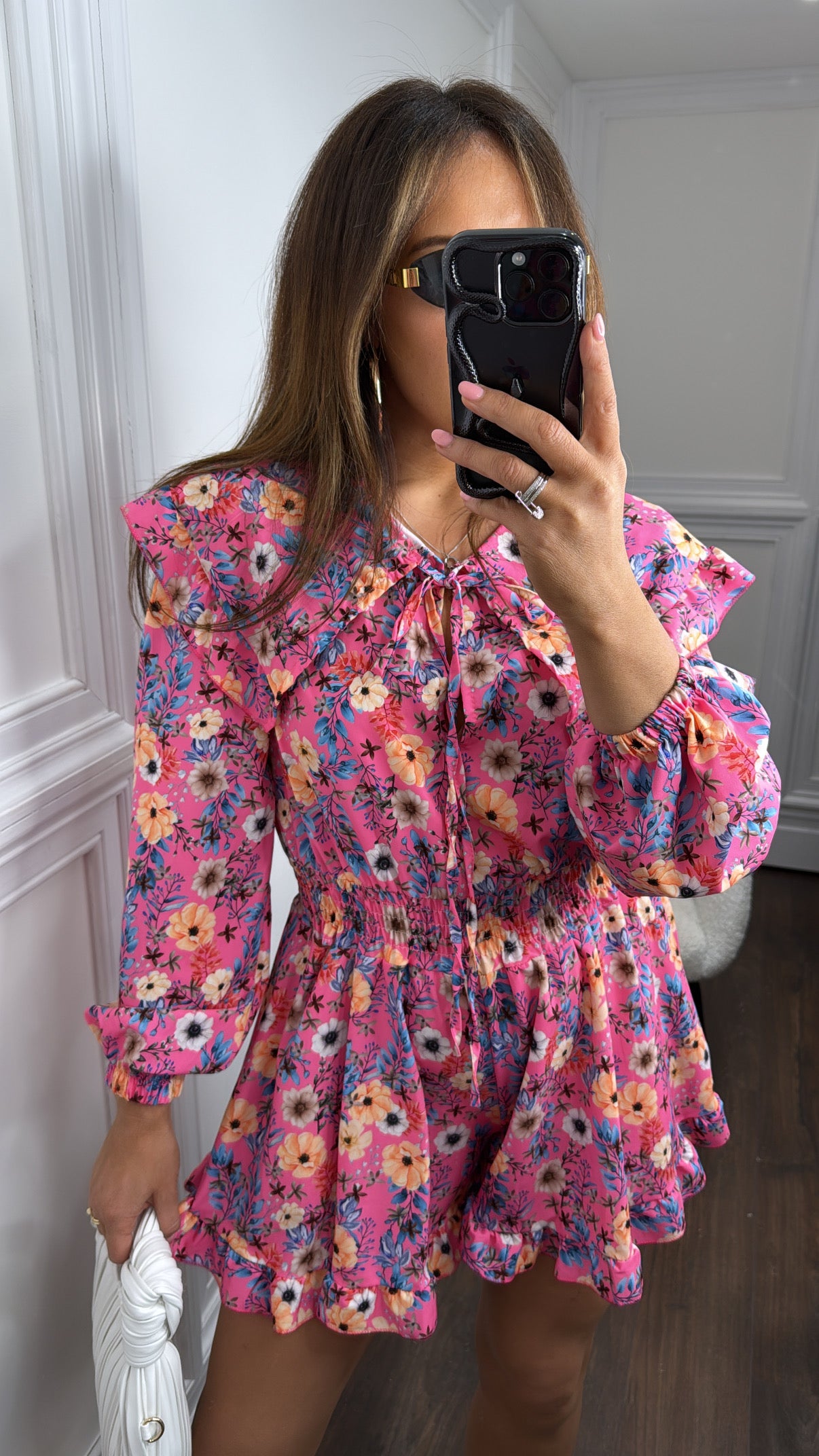 REEVE bright pink floral extravagant collar playsuit
