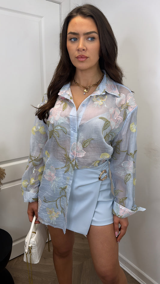 ELIZABETH blue embroidered oversized shirt