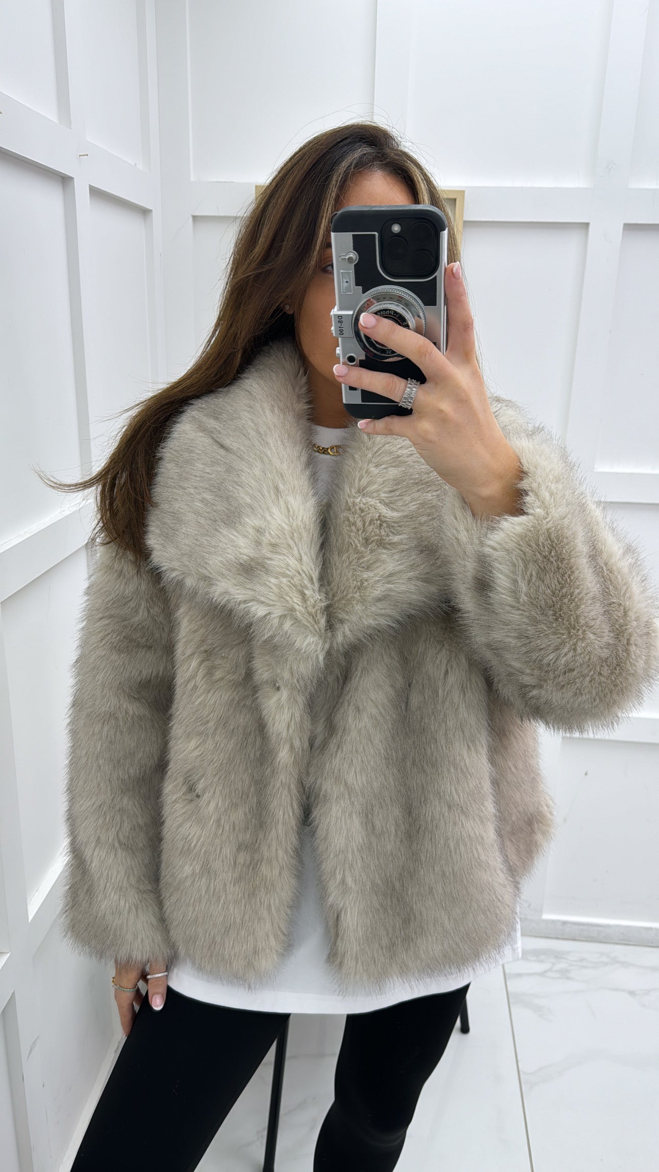 GEORGIA beige two tone faux fur jacket