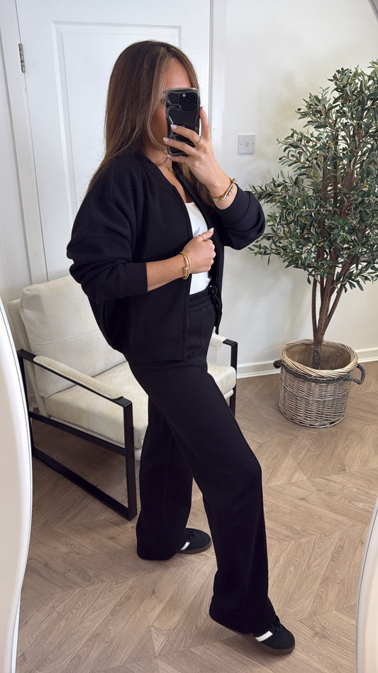 ELLEN black bomber jacket and trouser lounge set