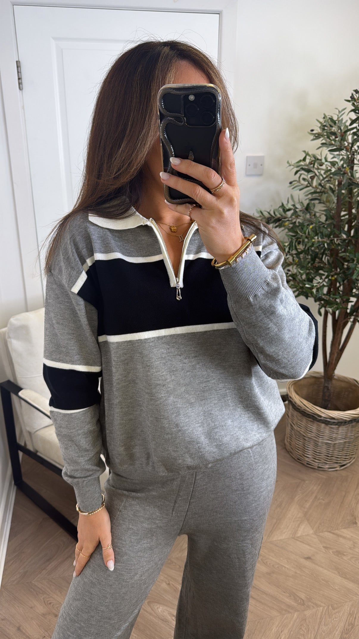 SHAUNA grey striped sweater lounge set