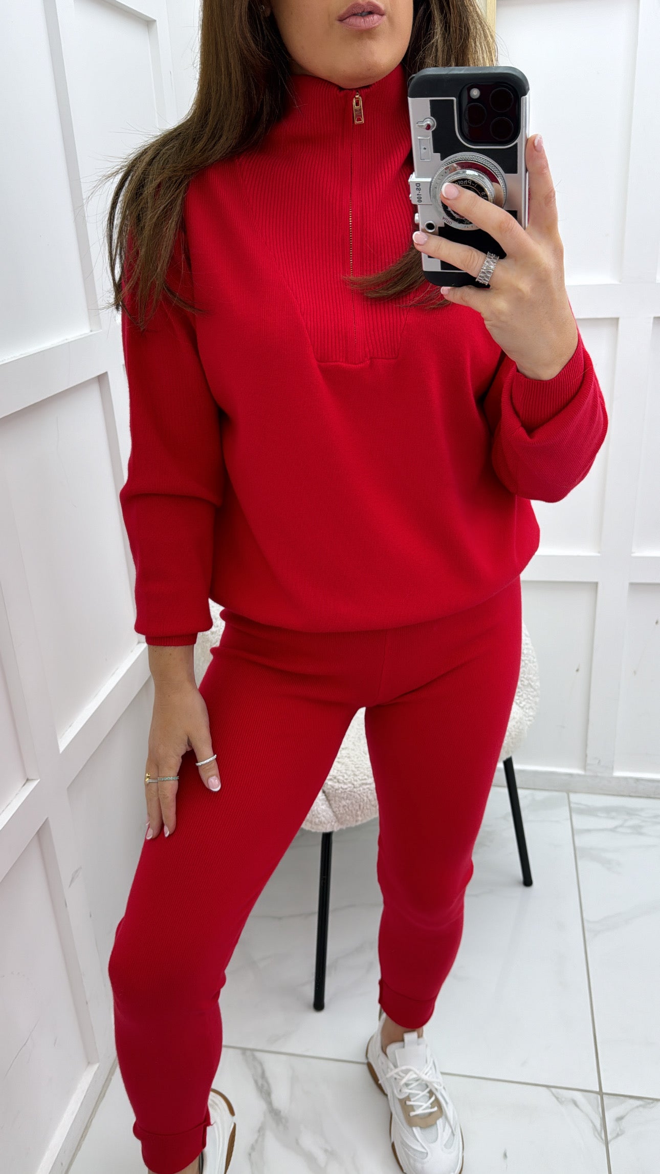 MOLLY red half zip knitted lounge set