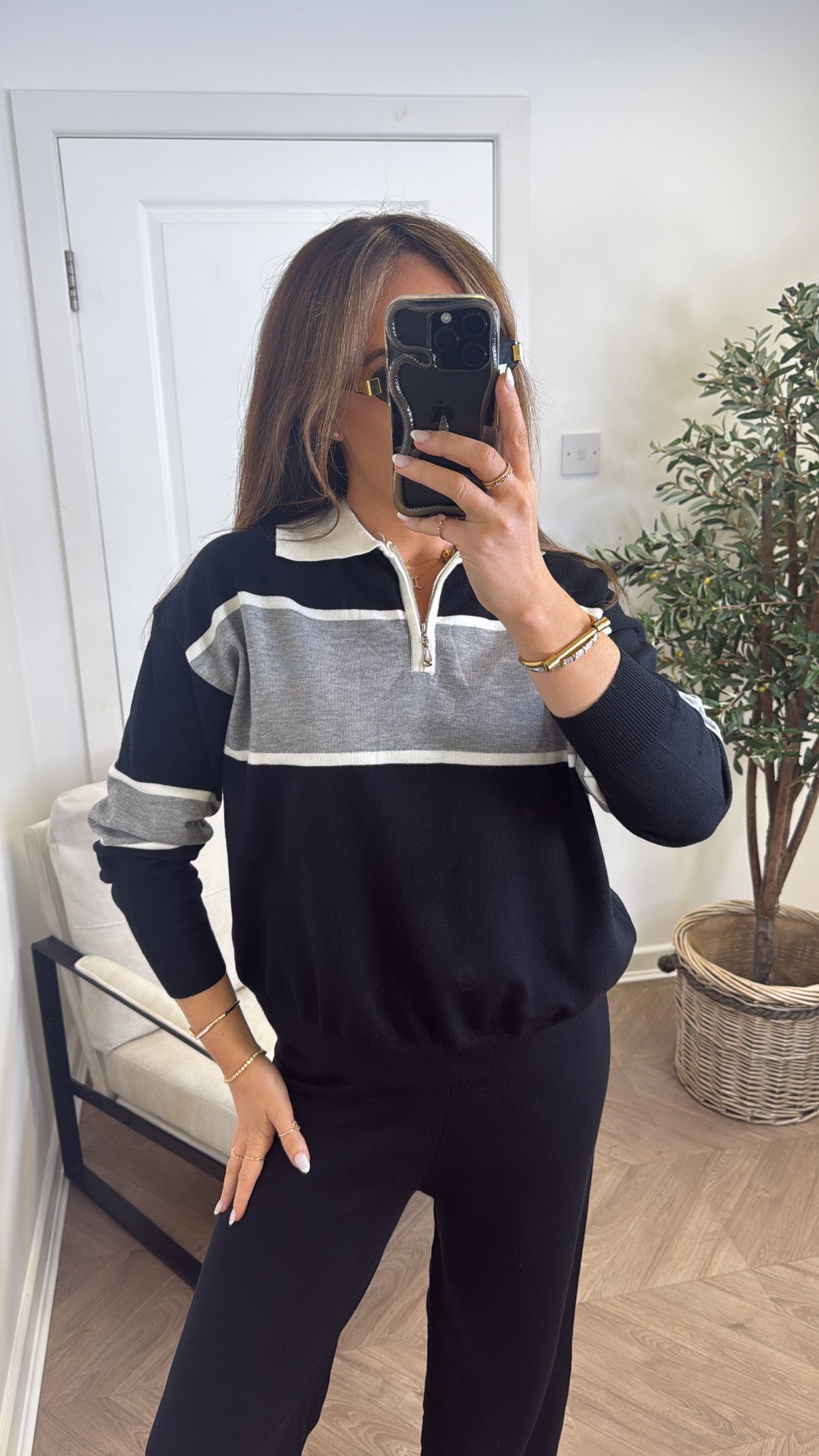 SHAUNA black striped sweater lounge set
