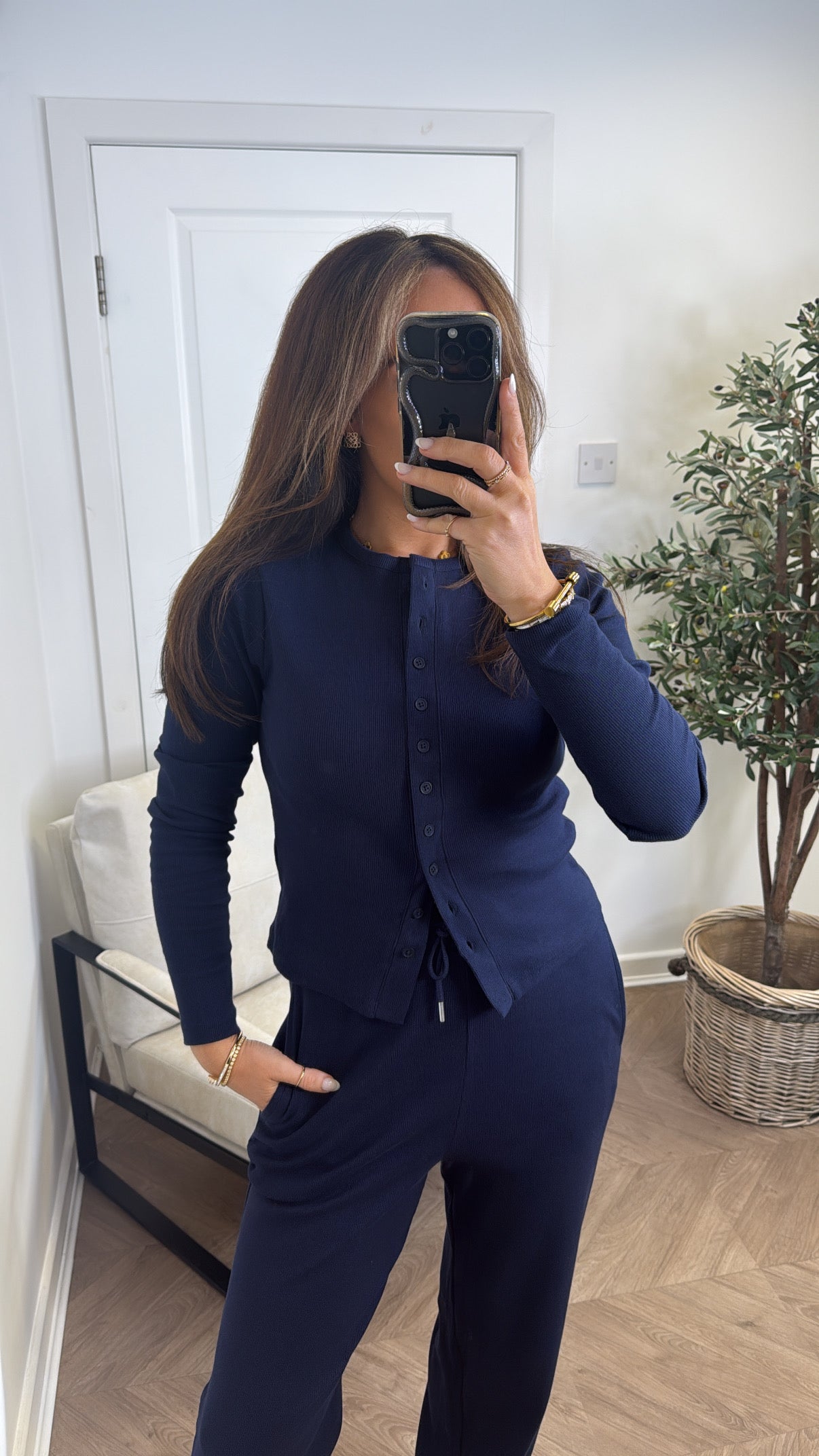 LORNA navy ribbed cardigan lounge set