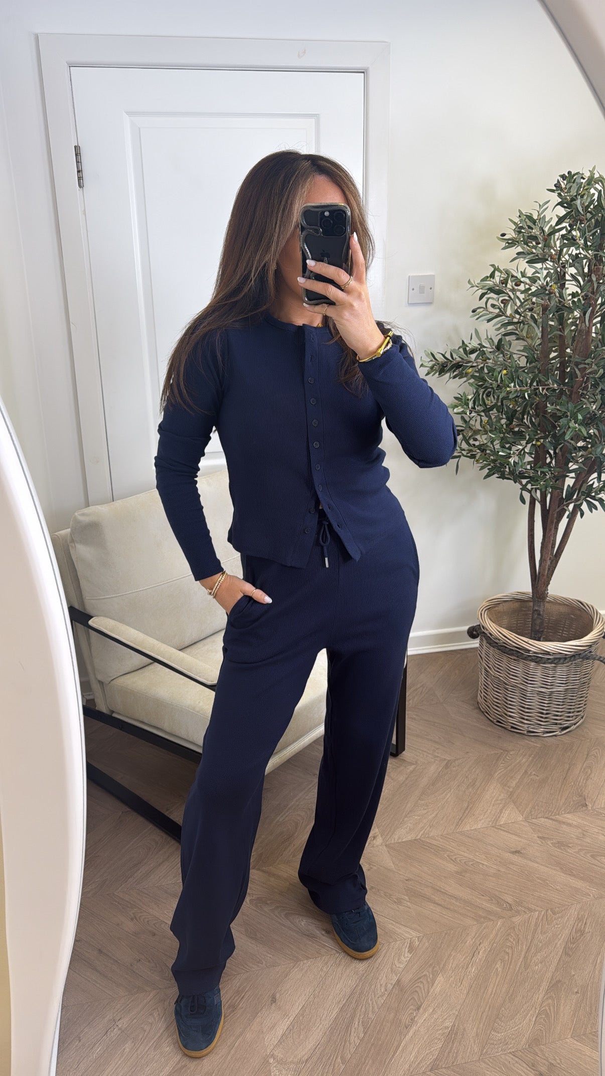 LORNA navy ribbed cardigan lounge set