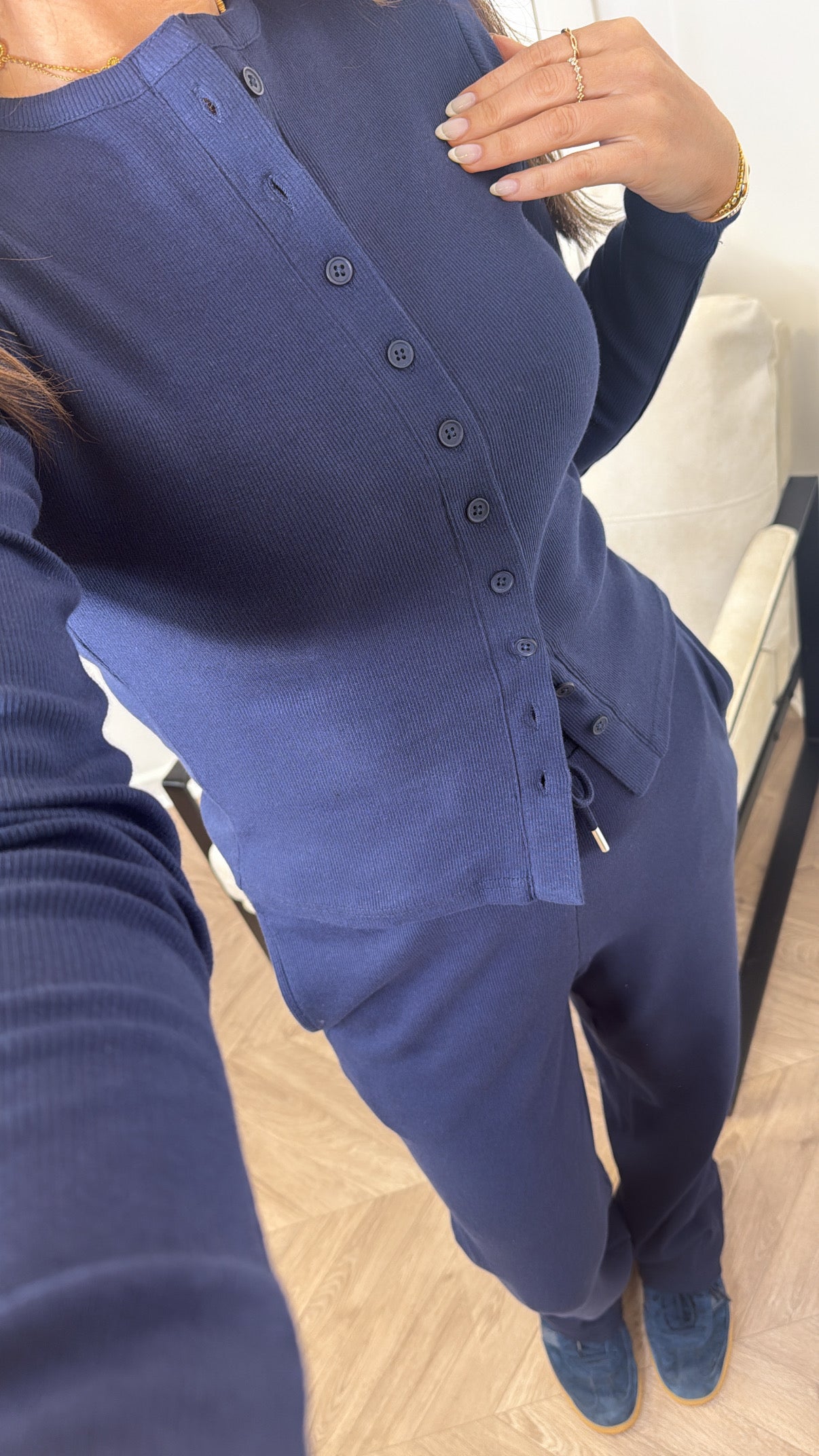 LORNA navy ribbed cardigan lounge set