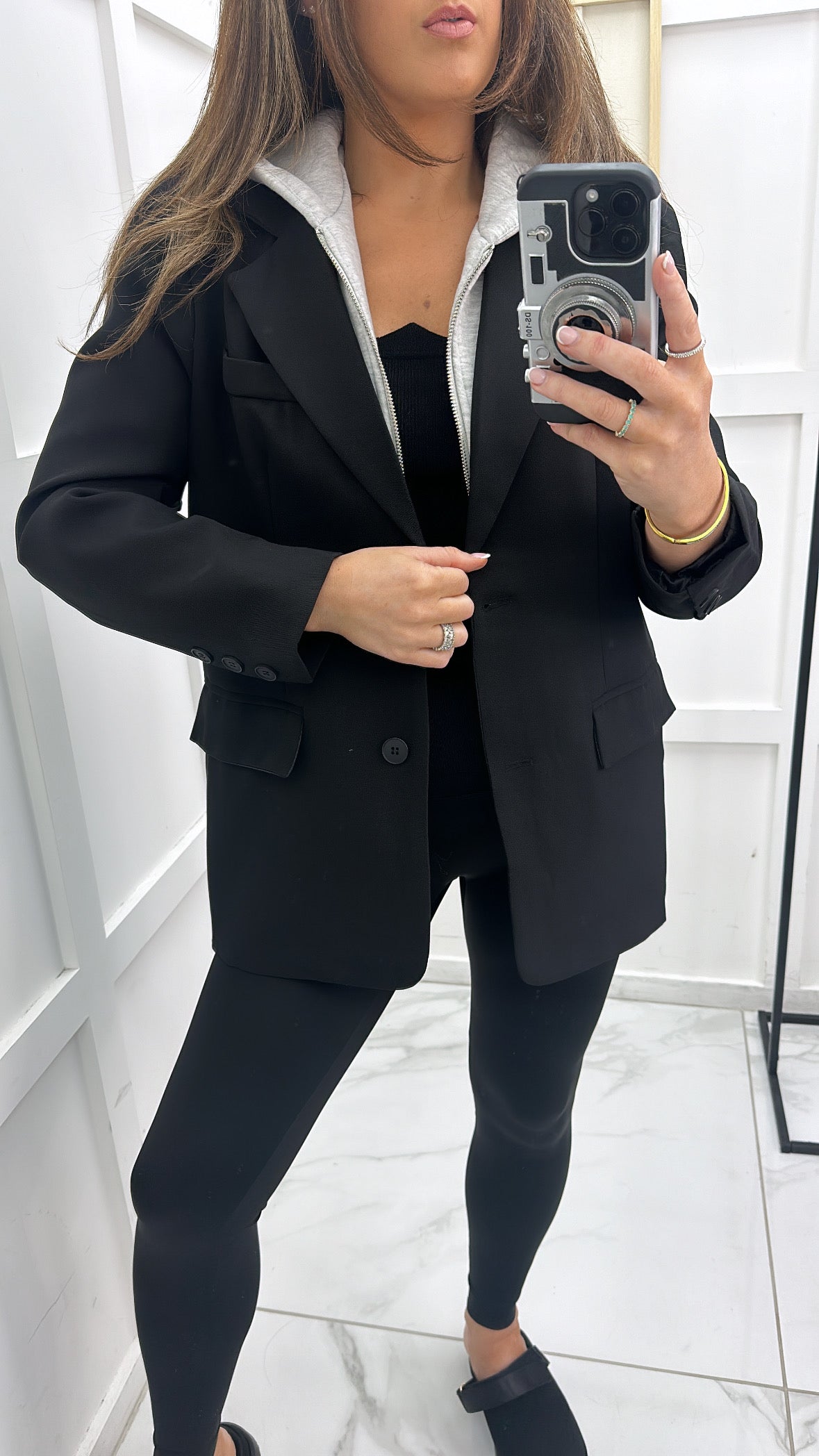 JENNA black blazer with grey hoody detail