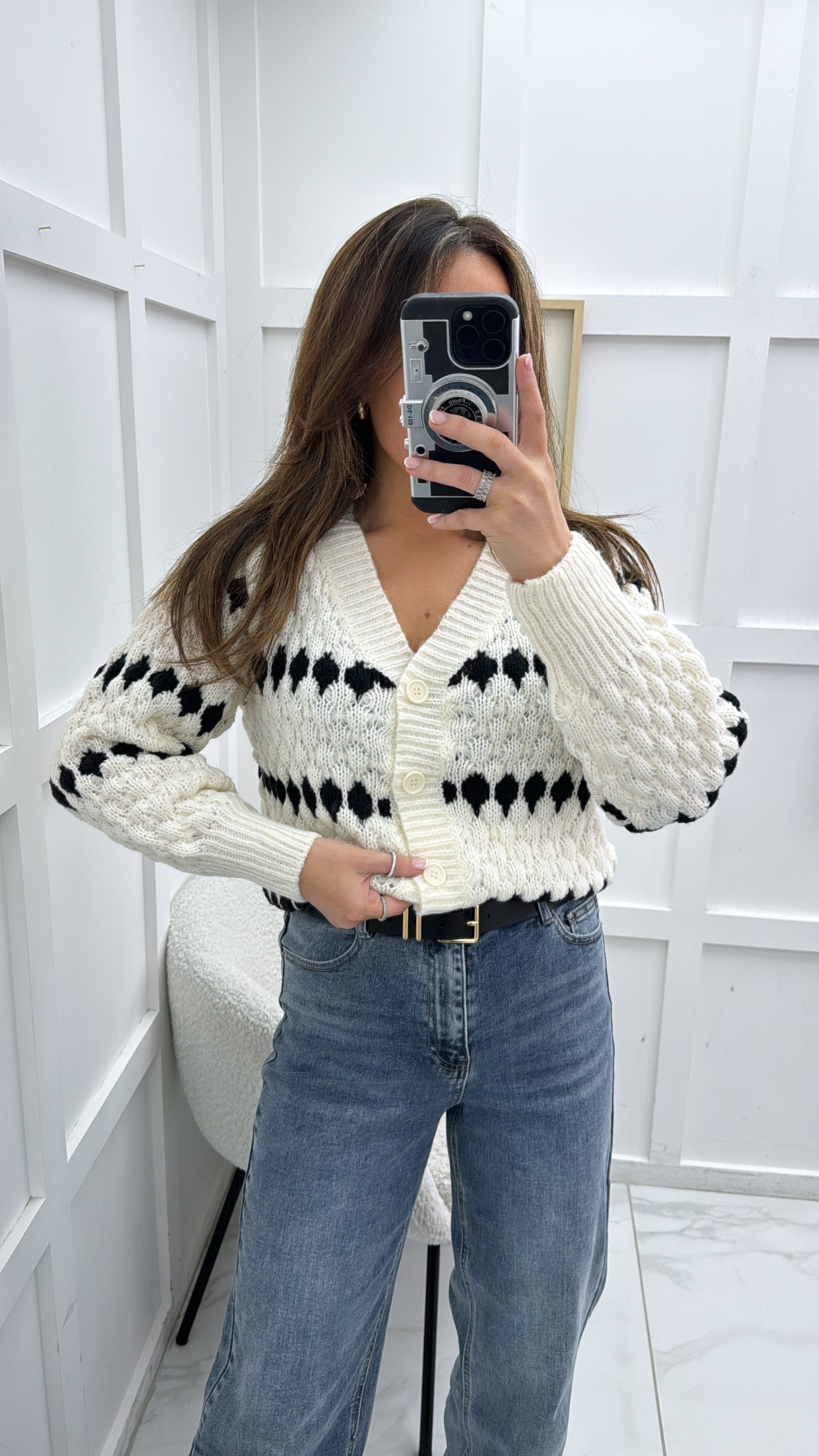 ESTELLE cream and black knitted cardigan