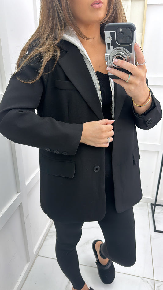 JENNA black blazer with grey hoody detail