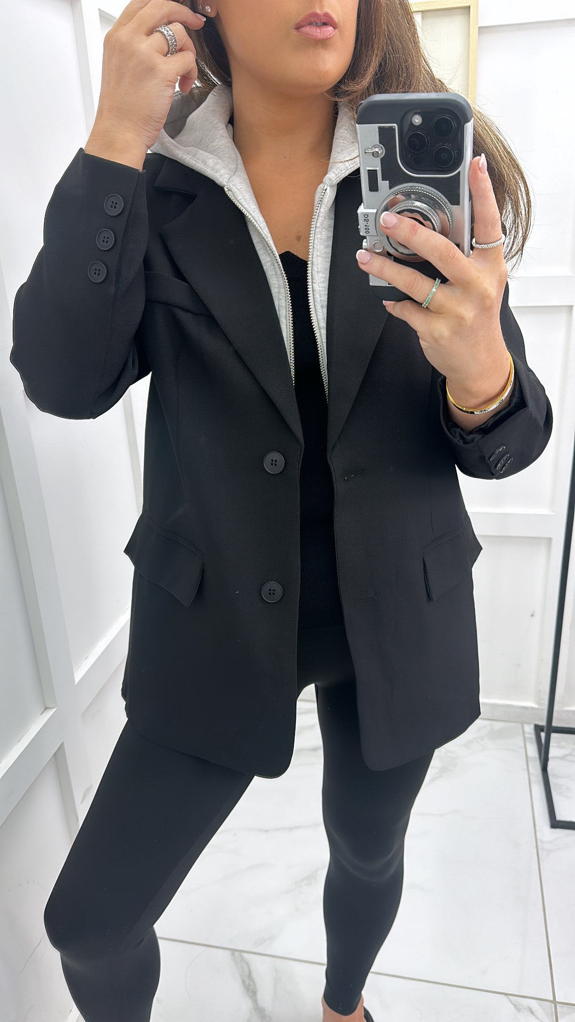 JENNA black blazer with grey hoody detail