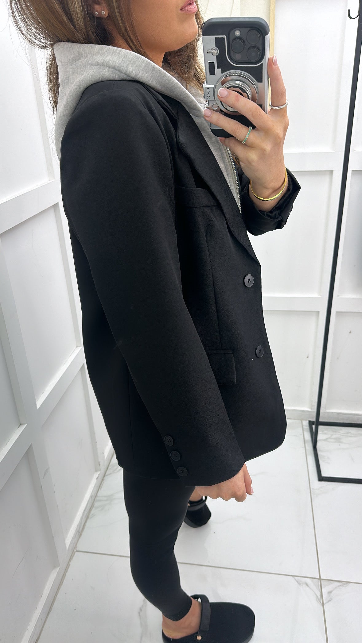 JENNA black blazer with grey hoody detail