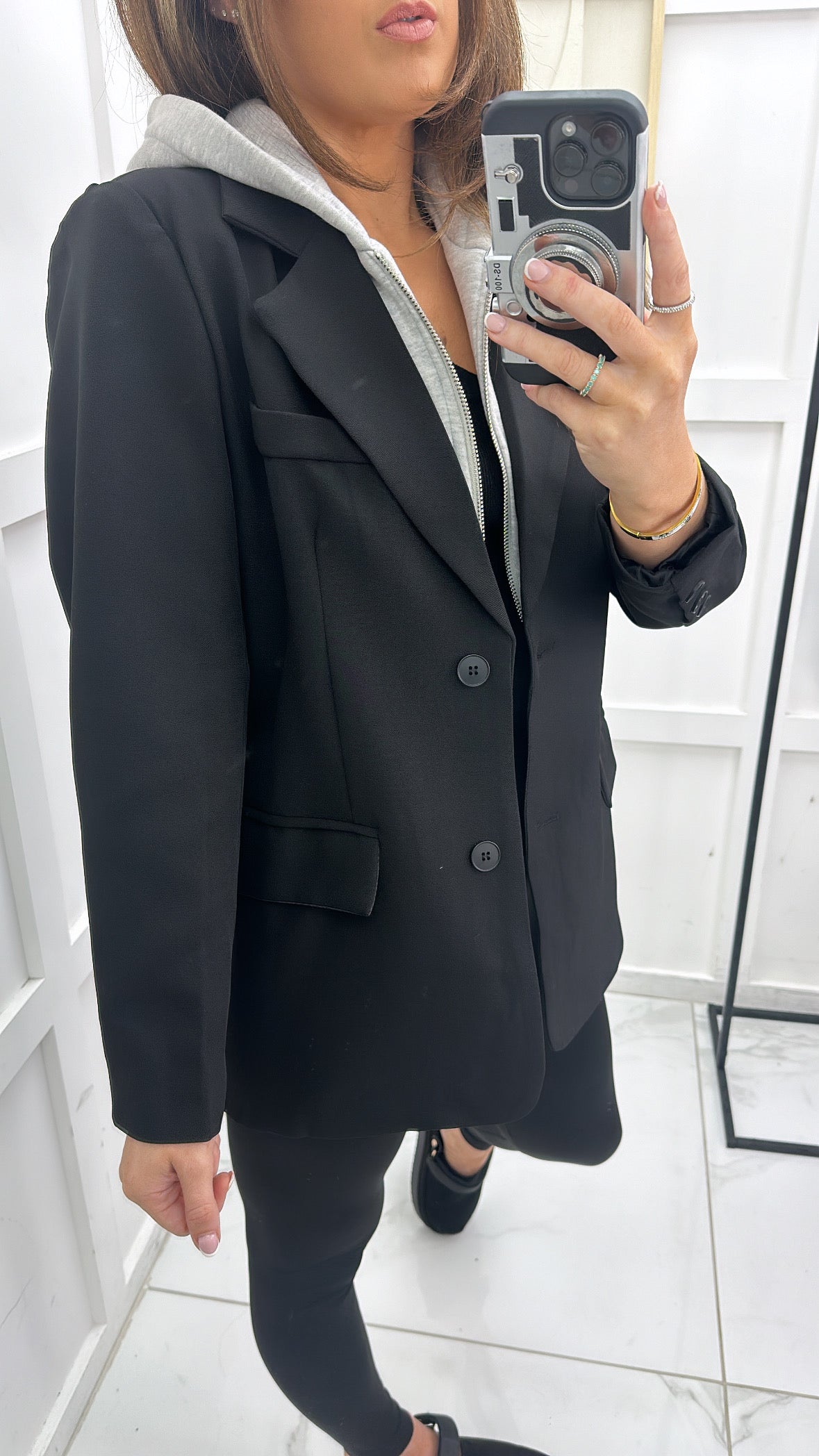 JENNA black blazer with grey hoody detail