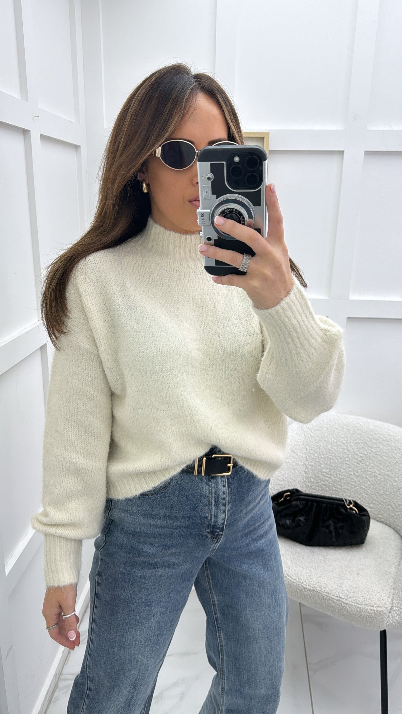 MYA beige fluffy high knit jumper