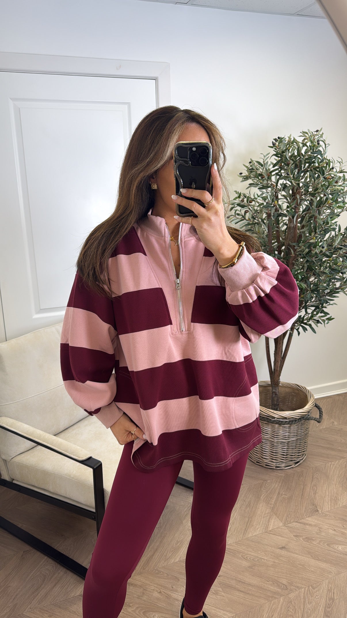 CONNIE burgundy striped rugby style sweatshirt