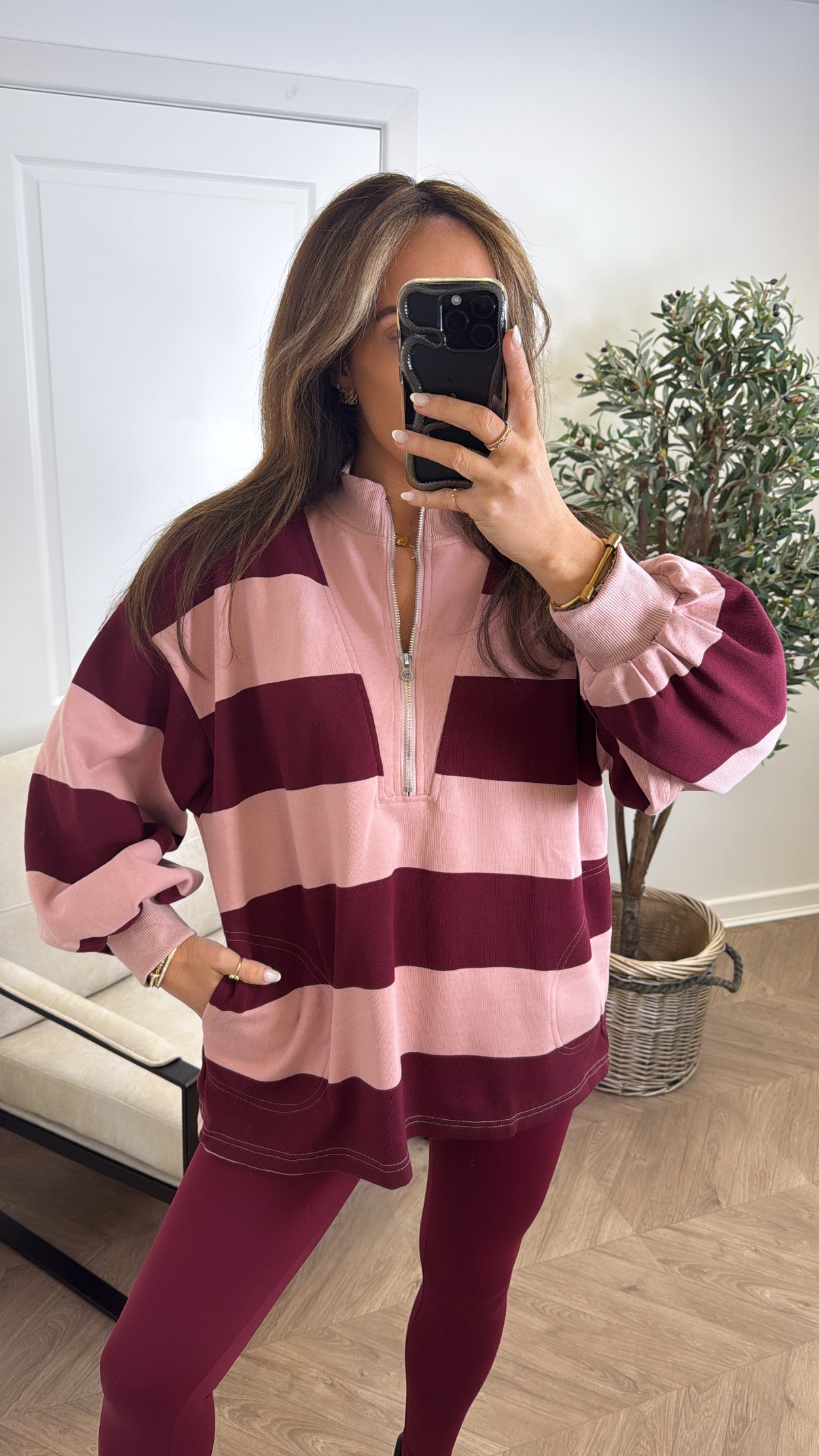 CONNIE burgundy striped rugby style sweatshirt