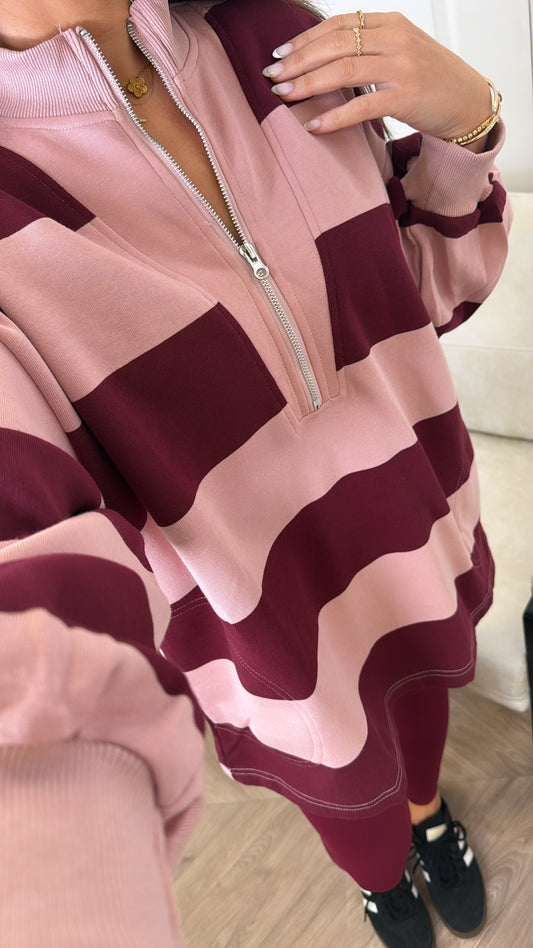 CONNIE burgundy striped rugby style sweatshirt